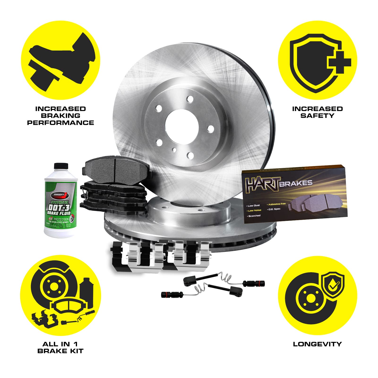 Hart RBB1.63002.52 Front Brake Kit - Semi-Metallic Brake Pads & Rotors with Hardware & Sensor | Premium Replacement for Smooth Stopping | Perfect for Daily Commuting, Highway Driving & Heavy-Duty Vehicles