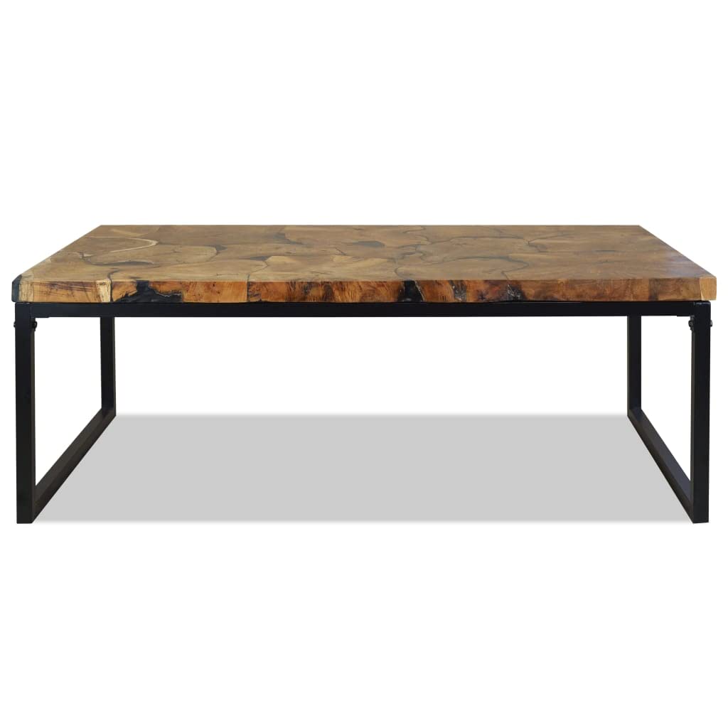 Premium Teak Resin Coffee Table - Modern Black & White End/Side Table 23.6