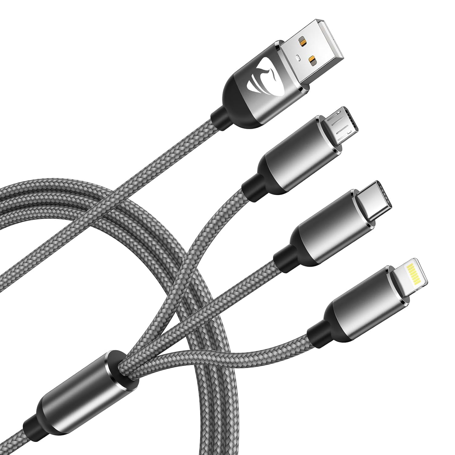 3-in-1 Fast Charging Cable with Micro USB/Type C/Lightning - 1.2M Nylon Braided Multi Charger Cord for iPhone 14/13/12, Samsung Galaxy S23/S22, Huawei, OnePlus, Kindle & Android Devices | Perfect for Home, Office & Travel Charging