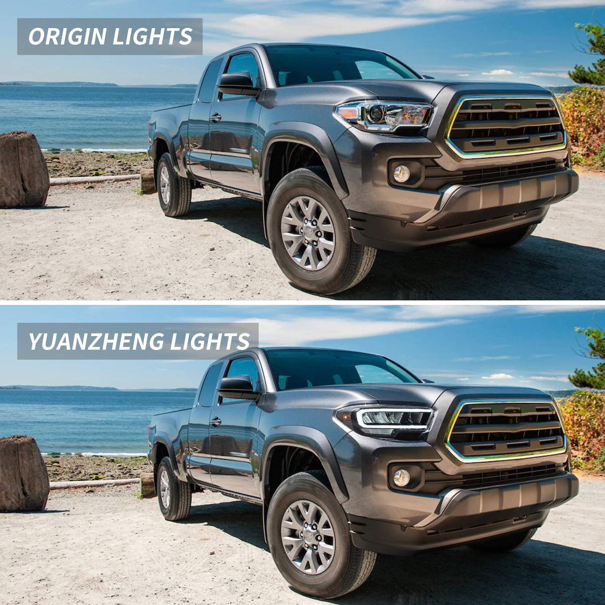 VLAND Full LED Projector Headlights for Toyota Tacoma 2016-2019 - High Performance Front Lamps Assembly with Welcome Light, LED DRL, HI/LO Beam Lens & Amber Side Markers (Reflective Bowl) - Perfect for Off-Roading, Night Driving & Car Customization