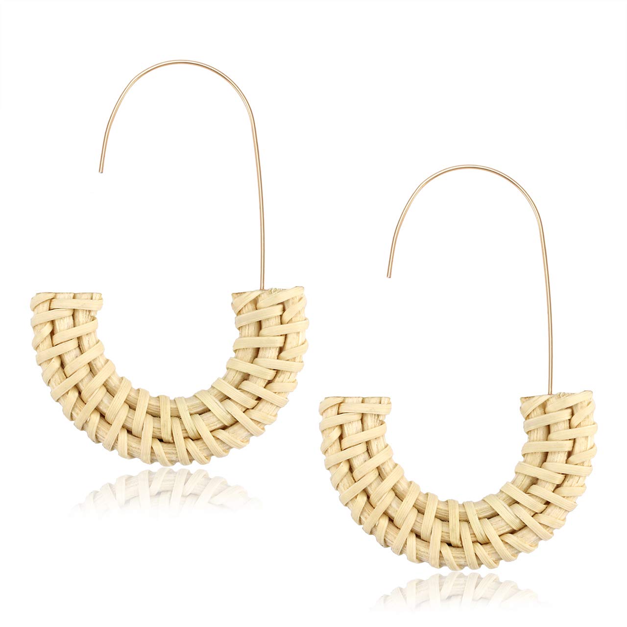 Handmade Rattan Hoop Earrings for Women - Lightweight Straw Wicker Braid Dangle Drop Earrings - Boho Fashion Jewelry for Beach, Summer, and Casual Wear