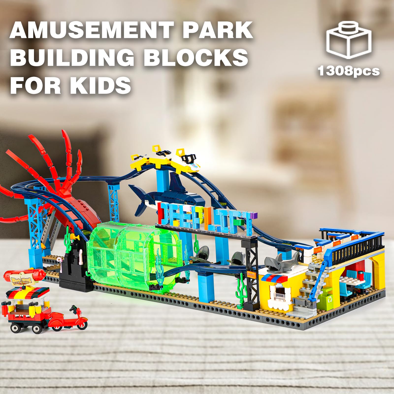 1308PCS Roller Coaster Building Blocks Set - Compatible with Lego for Boys & Girls Ages 8-14 | Friends Aquarium Theme with Sharks & Cuttlefish | STEM Educational Toy for Birthday Gifts & Creative Play