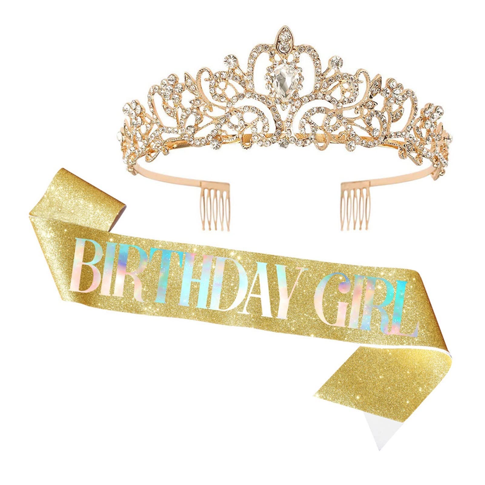 Silver Crystal Rhinestone Bridal Crown Tiara Set - Elegant Birthday Party Hair Accessories for Girls & Women - Perfect for Weddings, Prom, Queen Parties & Special Occasions