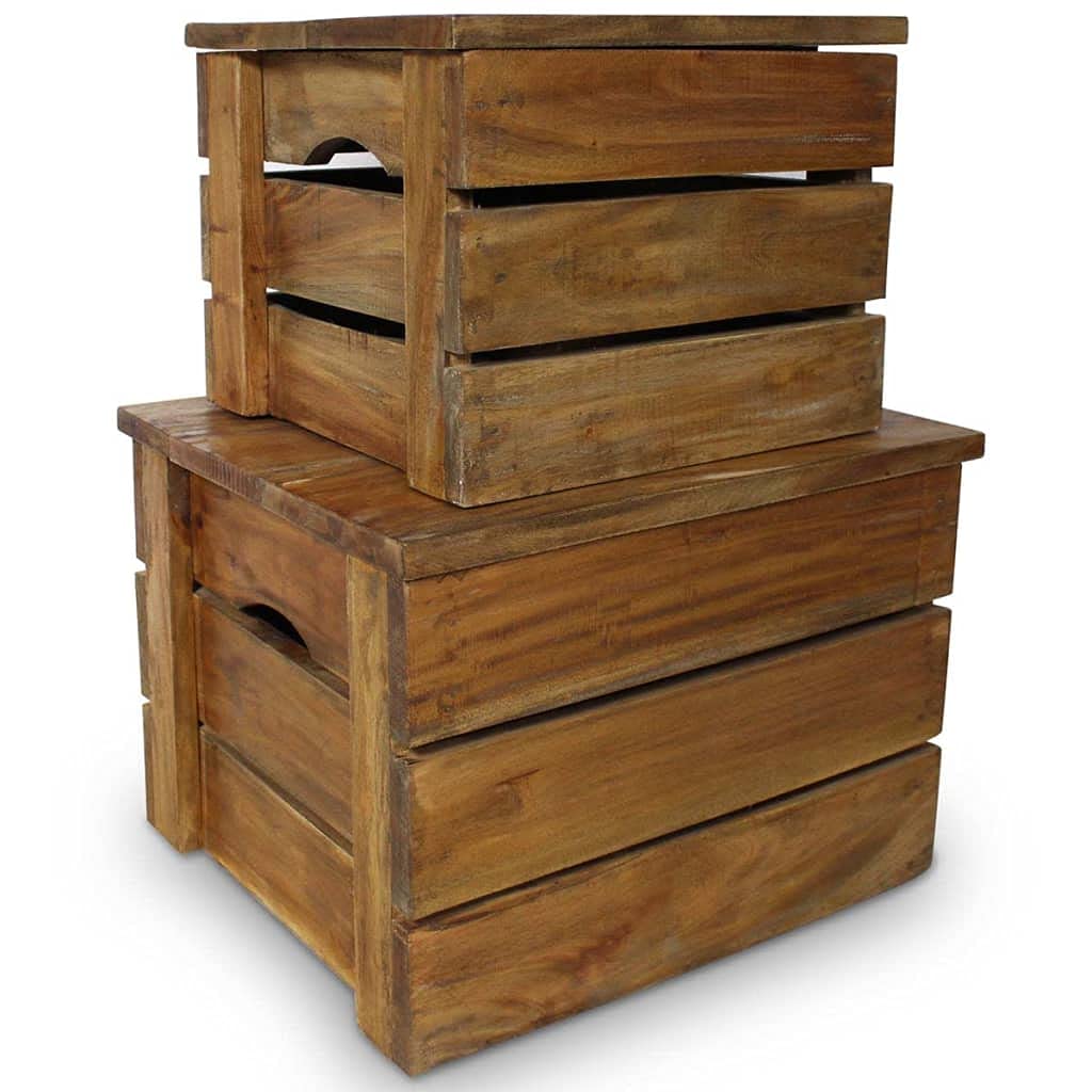 Vintage Wooden Storage Crate - Antique Style Slatted Wood Box, Solid Reclaimed Wood Treasure Chest for Bedroom, Living Room, Entryway & Hallway (2-Piece Set) - Perfect for Home Organization, Blanket Storage & Farmhouse Decor