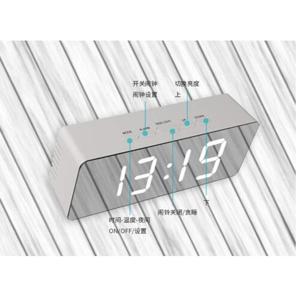 Multi-Function LED Mirror Clock with Alarm - Touch Screen Makeup Vanity Mirror & Digital Electronic Clock for Bedroom, Bathroom, and Dressing Table