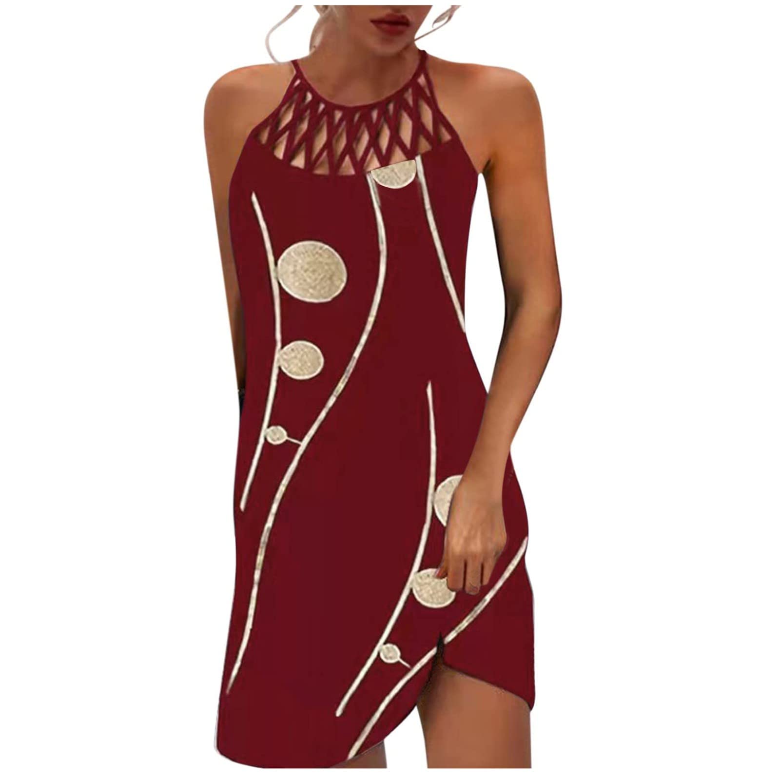 Women's Halter Dresses - Summer Casual Spaghetti Strap T-Shirt Dress with Criss Cross Neckline | Sexy Beach Sundress for Vacation, Pool Party & Date Night