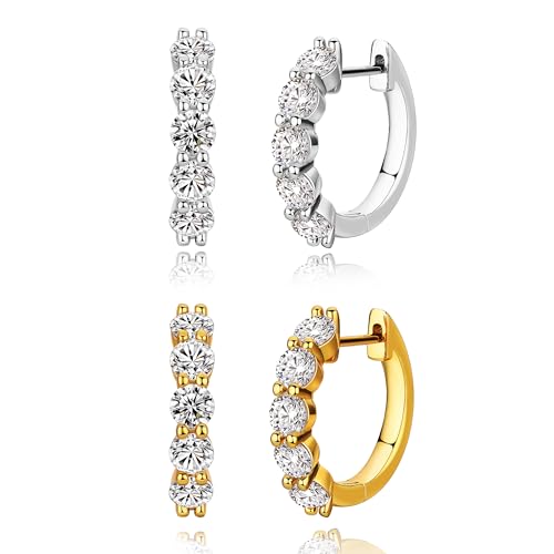 Sterling Silver CZ Hoop Earrings Set