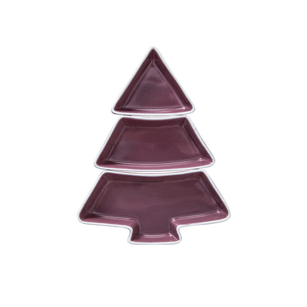 Christmas Tree Shaped Ceramic Snack Platter with Sections - Dried Fruit, Candy, Pastry & Nut Serving Dish for Holiday Parties & Entertaining (Purple)
