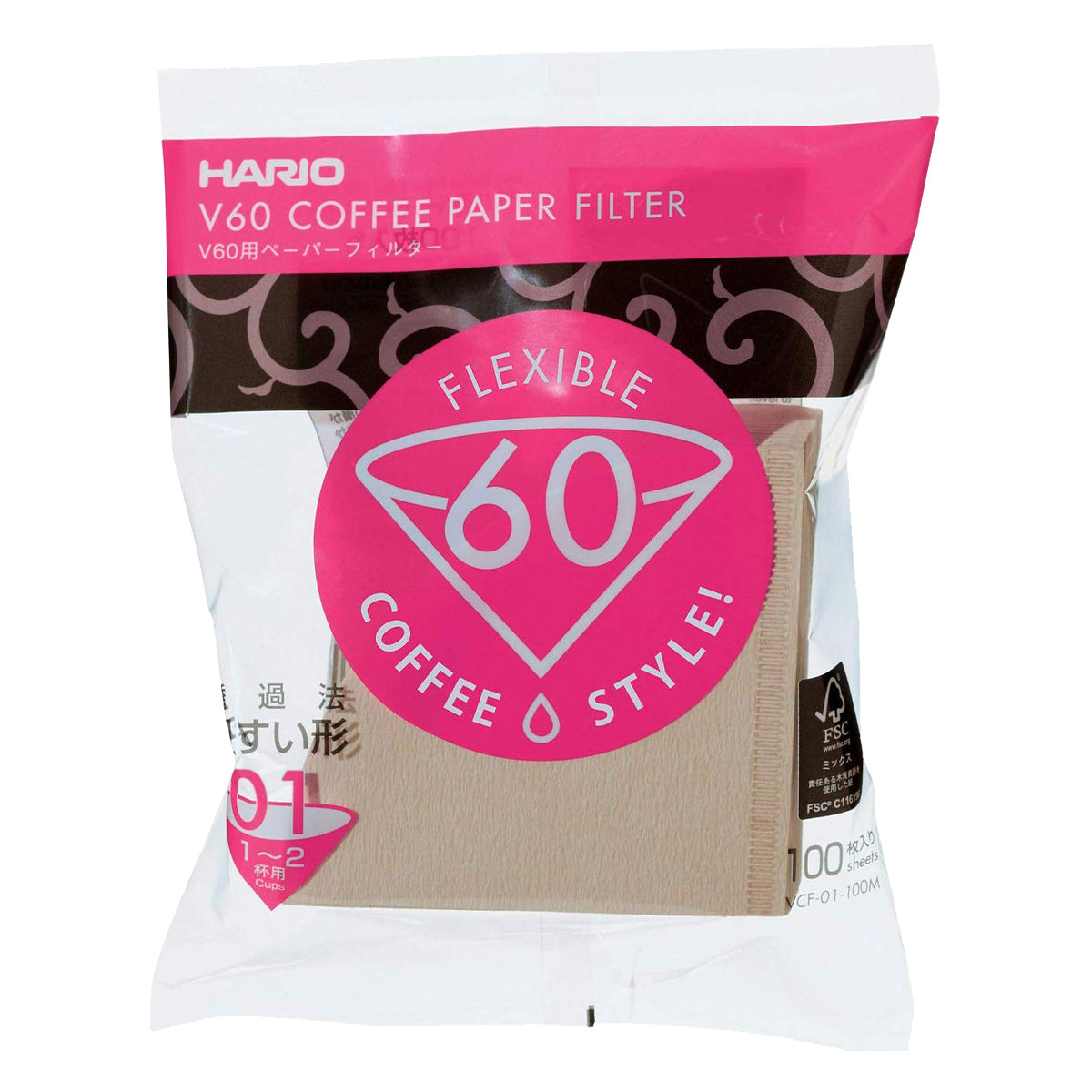 Hario V60 Size 01 Natural Paper Coffee Filters - 100 Count for Pour Over Drip Coffee Brewing at Home or Office