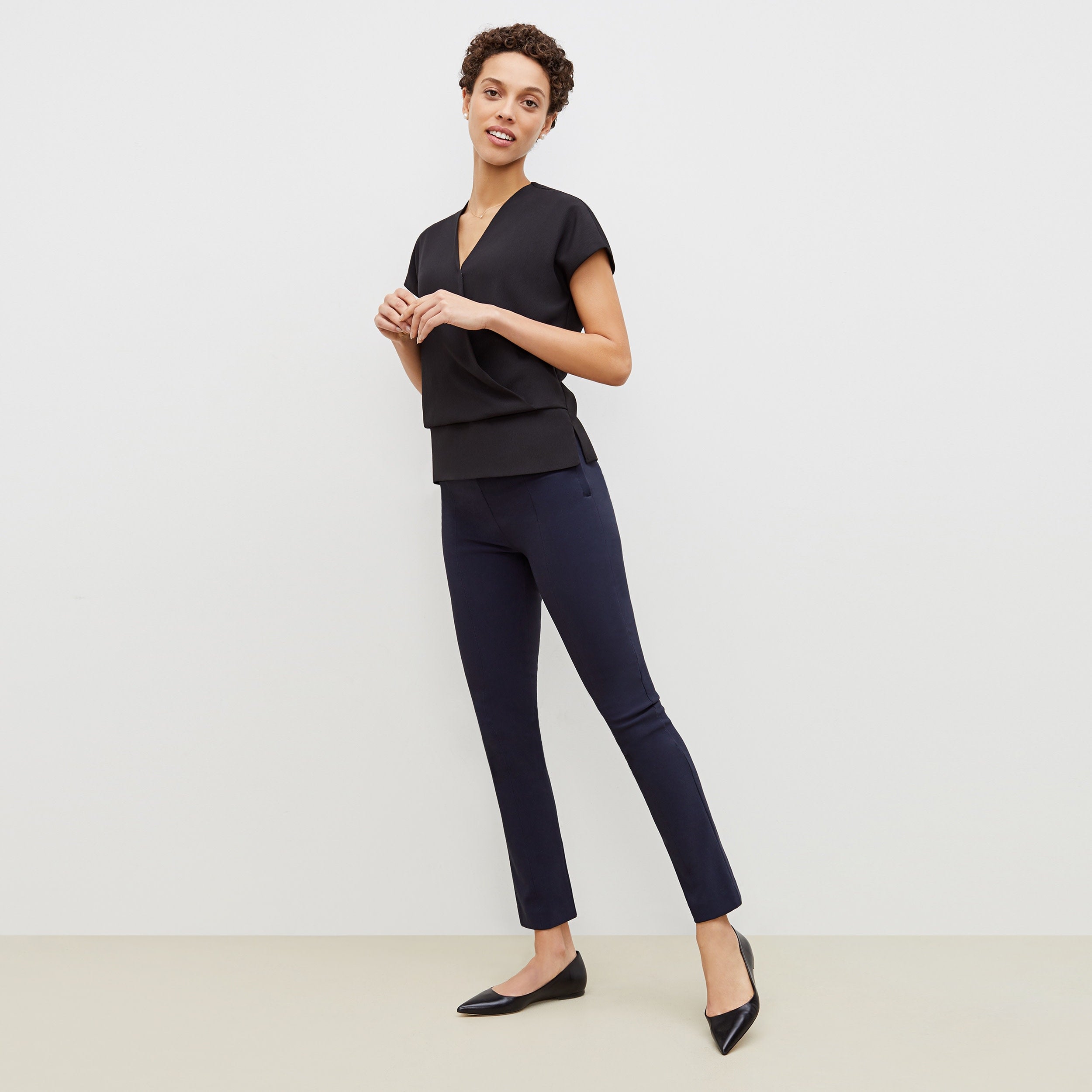 Foster Cigarette Pants for Women - High Waist PowerStretch Slim Fit Trousers in Dark Navy | Perfect for Yoga, Workouts & Casual Wear