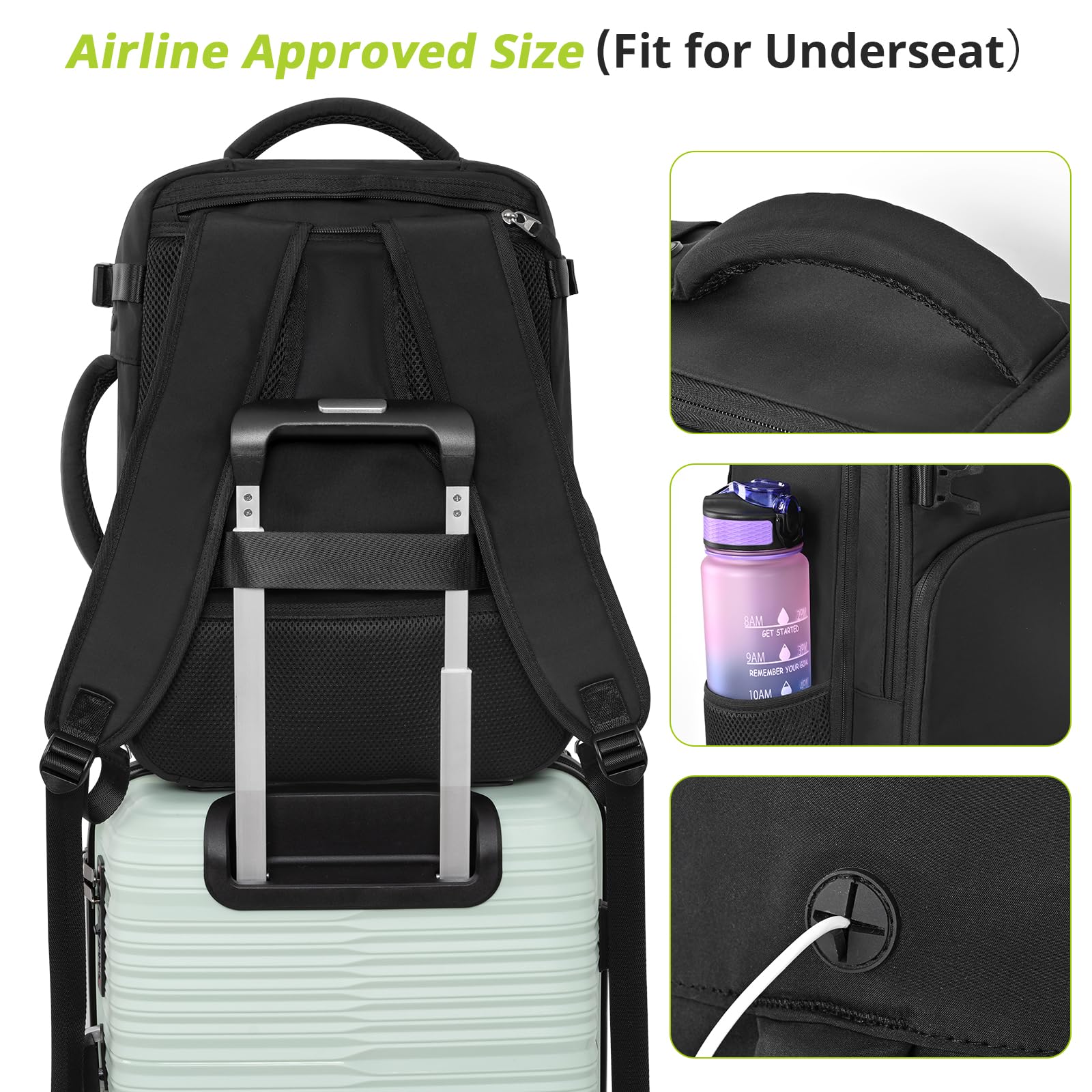 Waterproof Travel Laptop Backpack with USB Charging Port - 15.6 Inch Flight Approved Carry On Backpack for Women & Men - Perfect for Business Travel, Hiking & Weekend Getaways