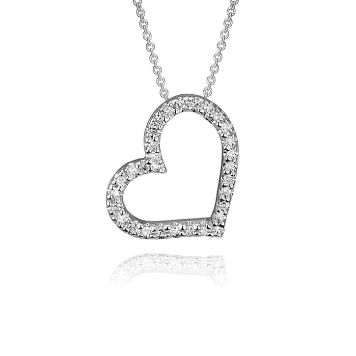 14K White Gold Modern Heart Diamond Pendant Necklace for Women - Elegant Valentine's Day Gift & Anniversary Jewelry - Perfect for Romantic Occasions, Date Nights and Special Celebrations