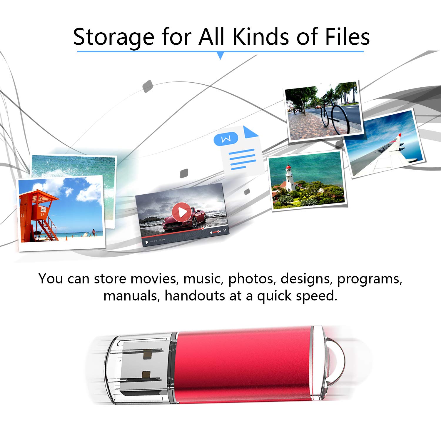 RAOYI 10 Pack 64GB USB Flash Drive USB 2.0 Memory Stick Thumb Drive - High Speed Portable Storage for Files, Photos, Music - Perfect for Students, Office, Travel & Data Backup (Red)