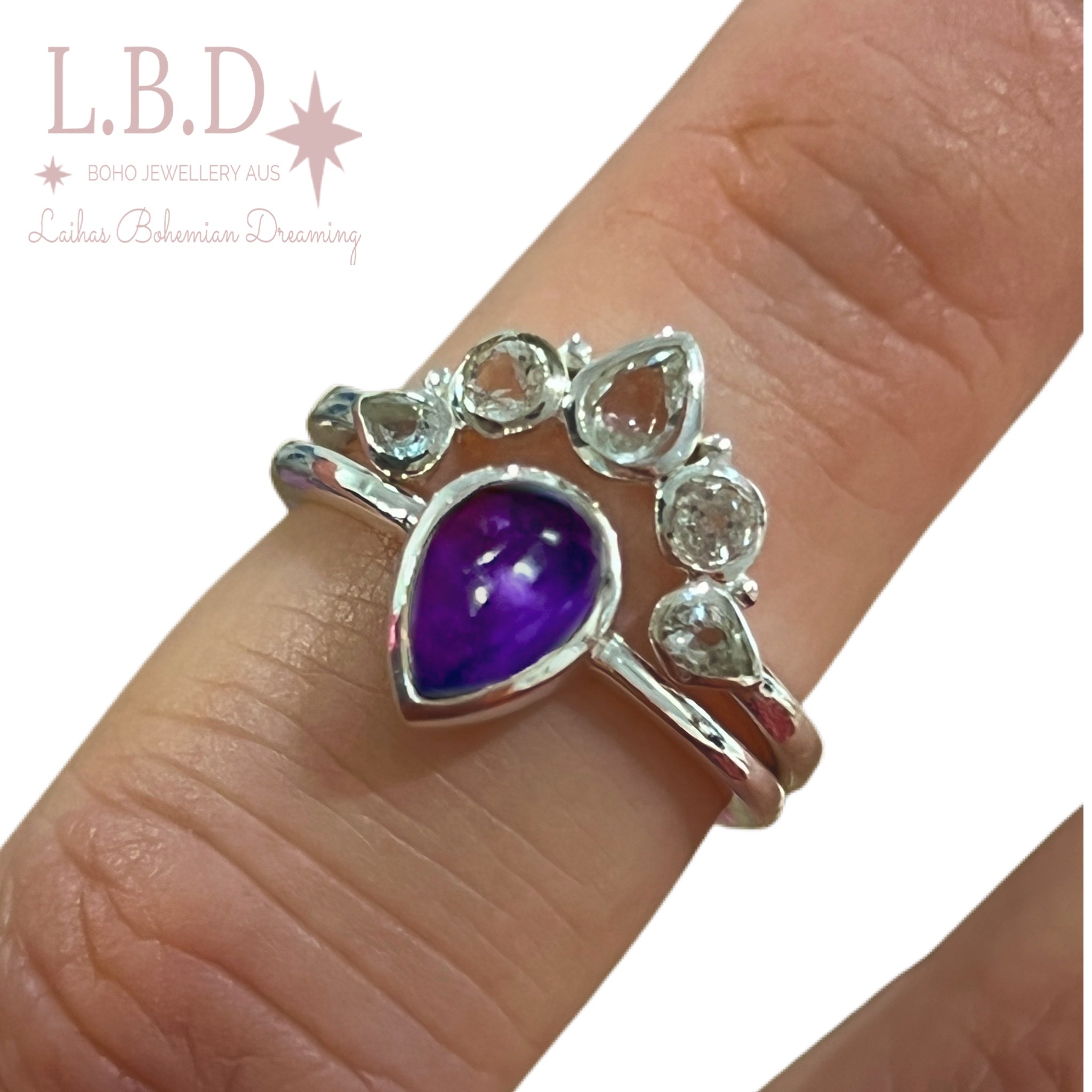 Laihas Queen of Cups Topaz & Amethyst Ring Set for Women - Elegant Birthstone Jewelry Gift for Birthday, Anniversary & Special Occasions | Perfect for Everyday Wear, Date Nights & Formal Events