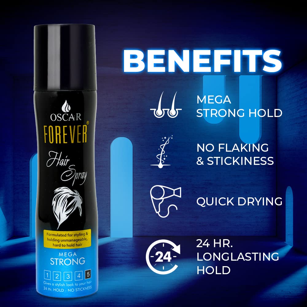 Oscar Forever Hair Spray - Strong Hold Styling Hairspray with Nourishing Formula for Men & Women (135ml) - Perfect for Daily Use, Parties & Special Occasions