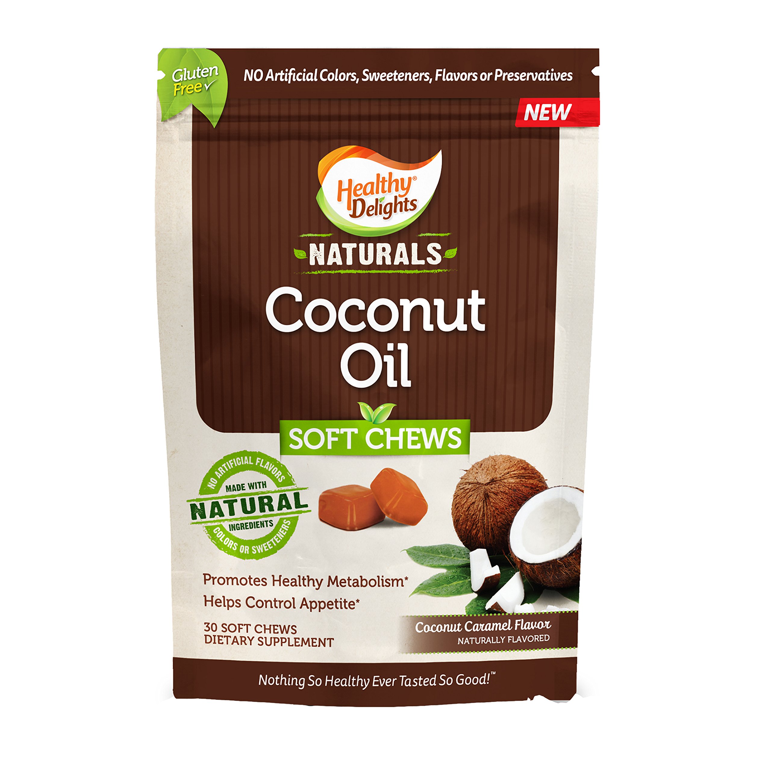 Healthy Delights Naturals Coconut Oil Soft Chews - Supports Metabolism & Appetite Control - Delicious Coconut Caramel Flavor - 30 Count - Perfect for Weight Management & Healthy Snacking