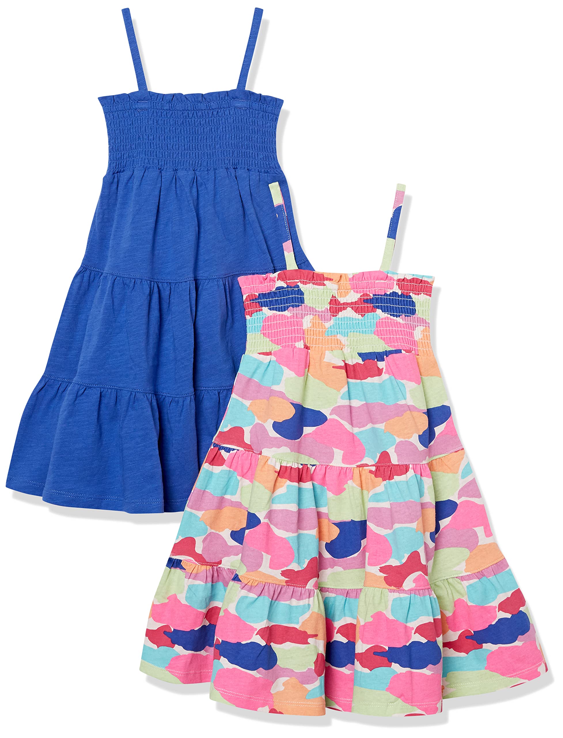 Spotted Zebra Girls & Toddlers Knit Sleeveless Smocked Tiered Midi Dresses - Pack of 2 | Summer Playdate & Birthday Party Outfits for Toddler Girls