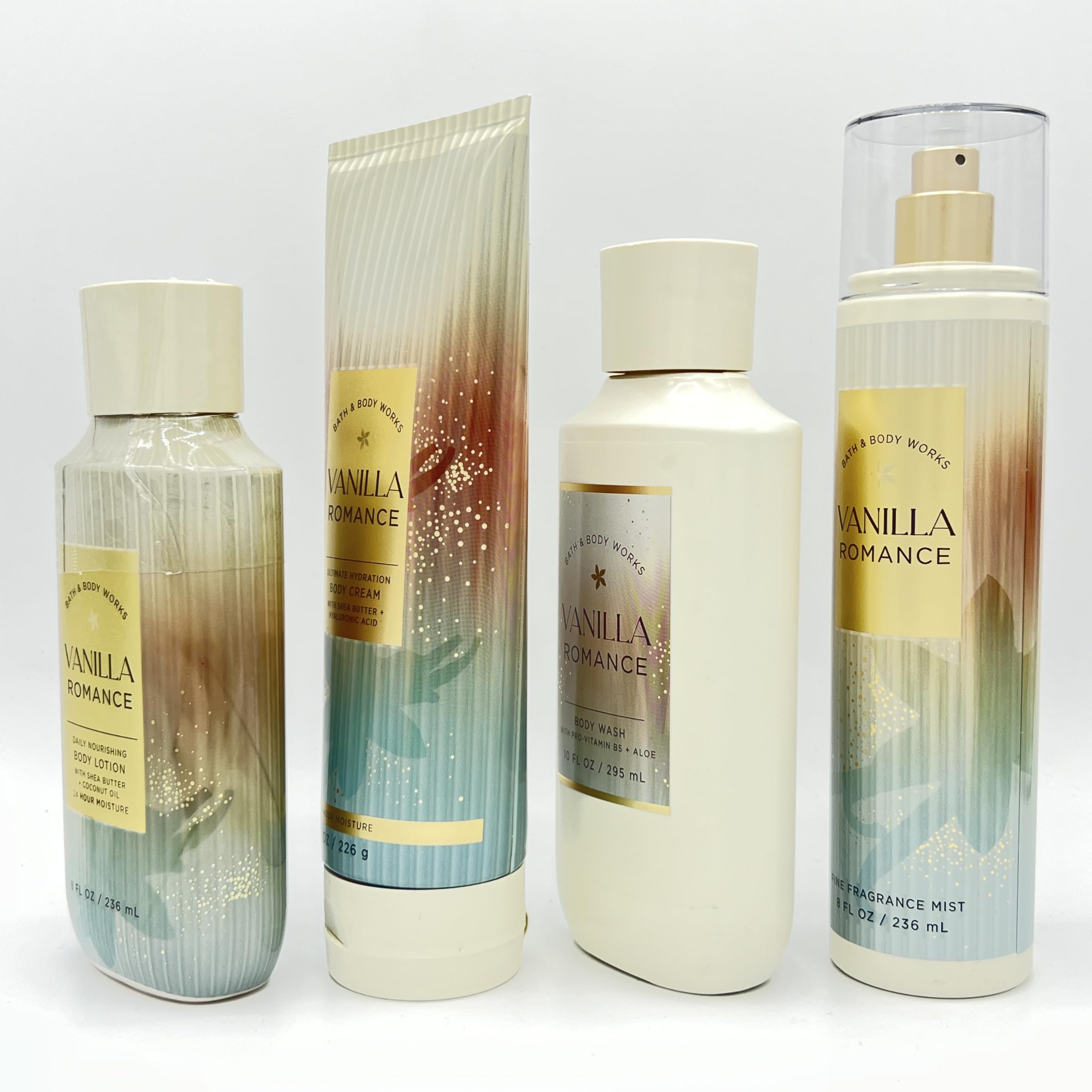 Vanilla Romance Bath & Body 4-Piece Gift Set - Nourishing Body Lotion, Hydrating Body Cream, Shower Gel & Fragrance Mist for Women | Perfect for Self-Care, Spa Day & Romantic Gifts