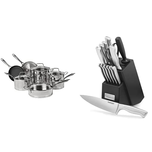 **Cuisinart 11-Piece Stainless Steel Cookware Set & 15-Piece Knife Set – Professional Kitchen Essentials for Cooking, Slicing & Dicing**    **Perfect for Home Chefs, Meal Prep, and Gourmet Cooking – Durable & Stylish Stainless Steel Design**