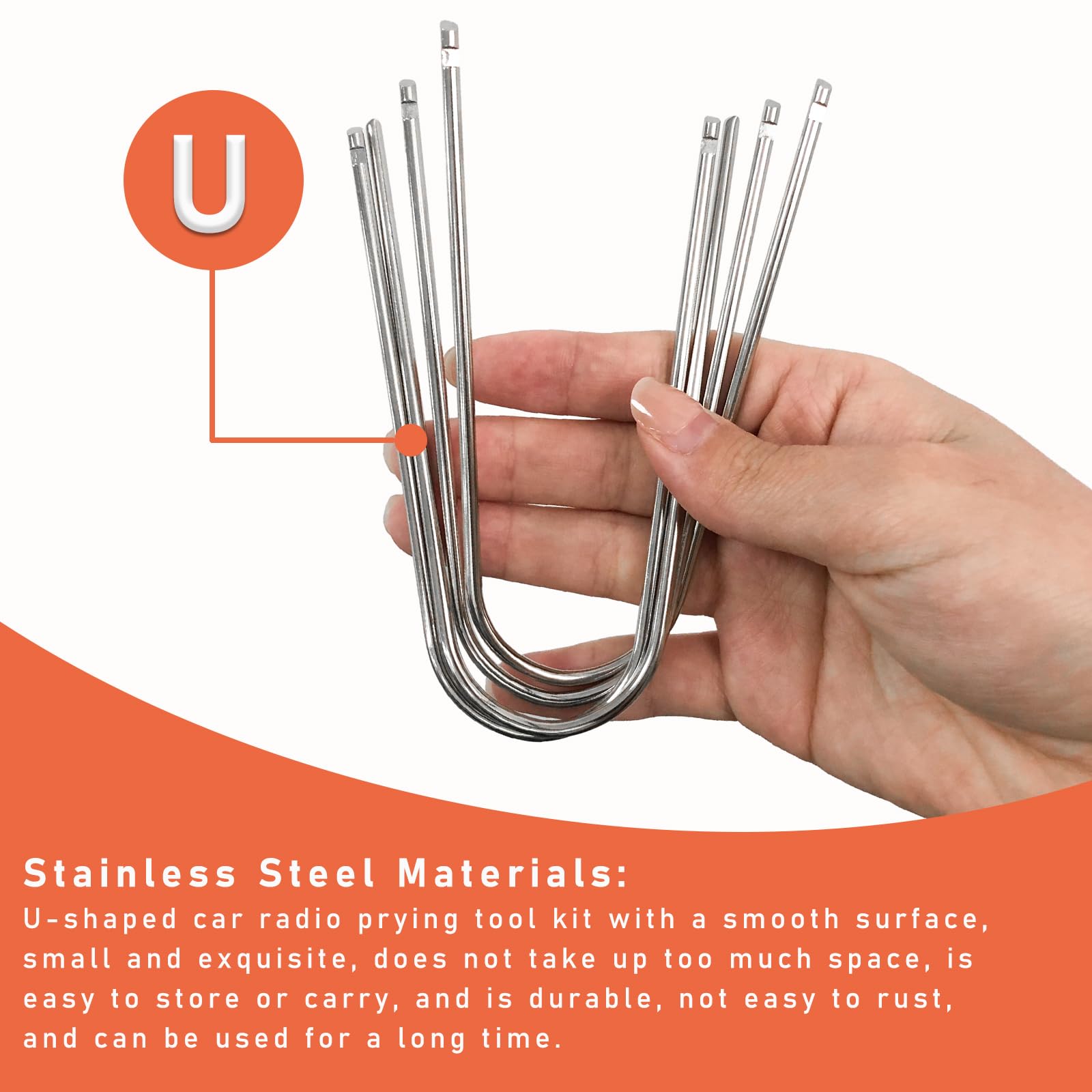 4-Piece Car Radio Removal Pry Tool Kit - U-Shaped Stainless Steel Auto Stereo Release Tools for Most Vehicles | Universal Dash Audio Disassembly | Perfect for DIY Car Stereo Installation & Repair