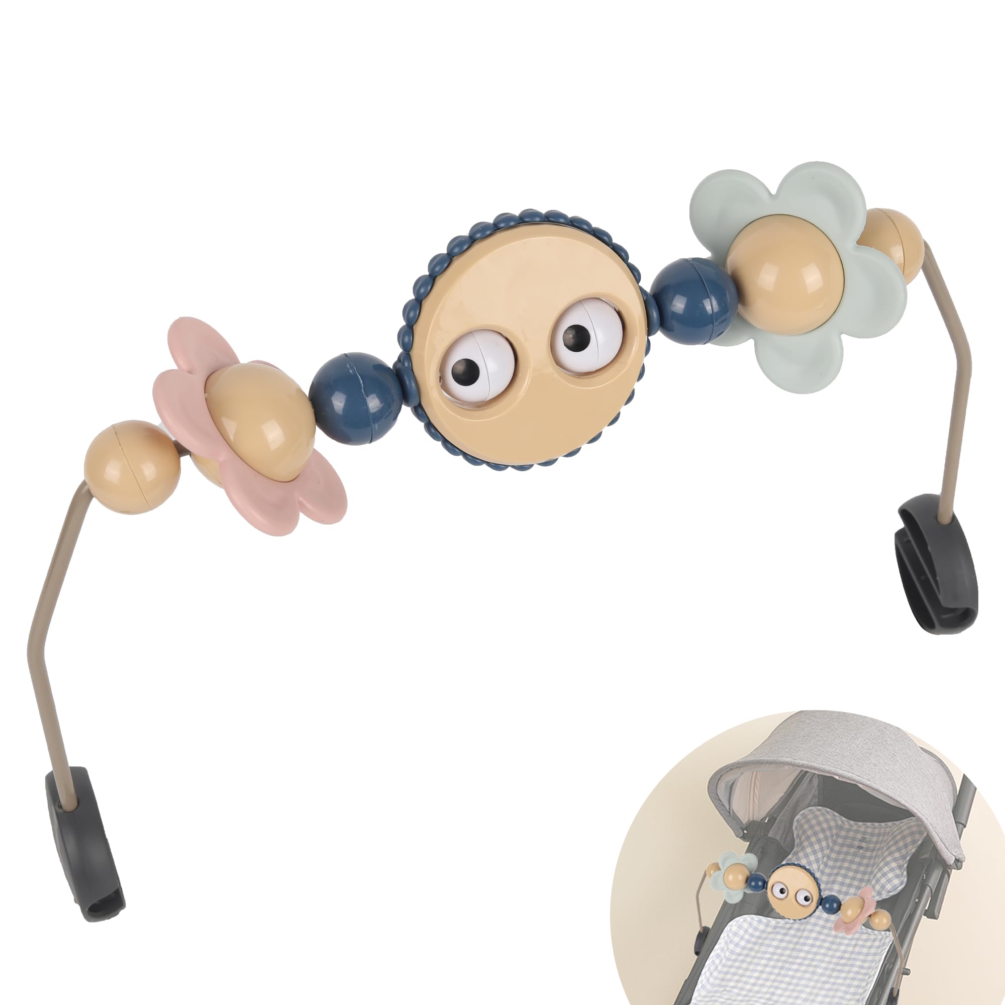 Baby Bouncer Toy Bar with Googly Eyes - Safe Plastic Stroller & Car Seat Arch Toy - Easy Install No Music Accessory for Infant Playtime & Sensory Development