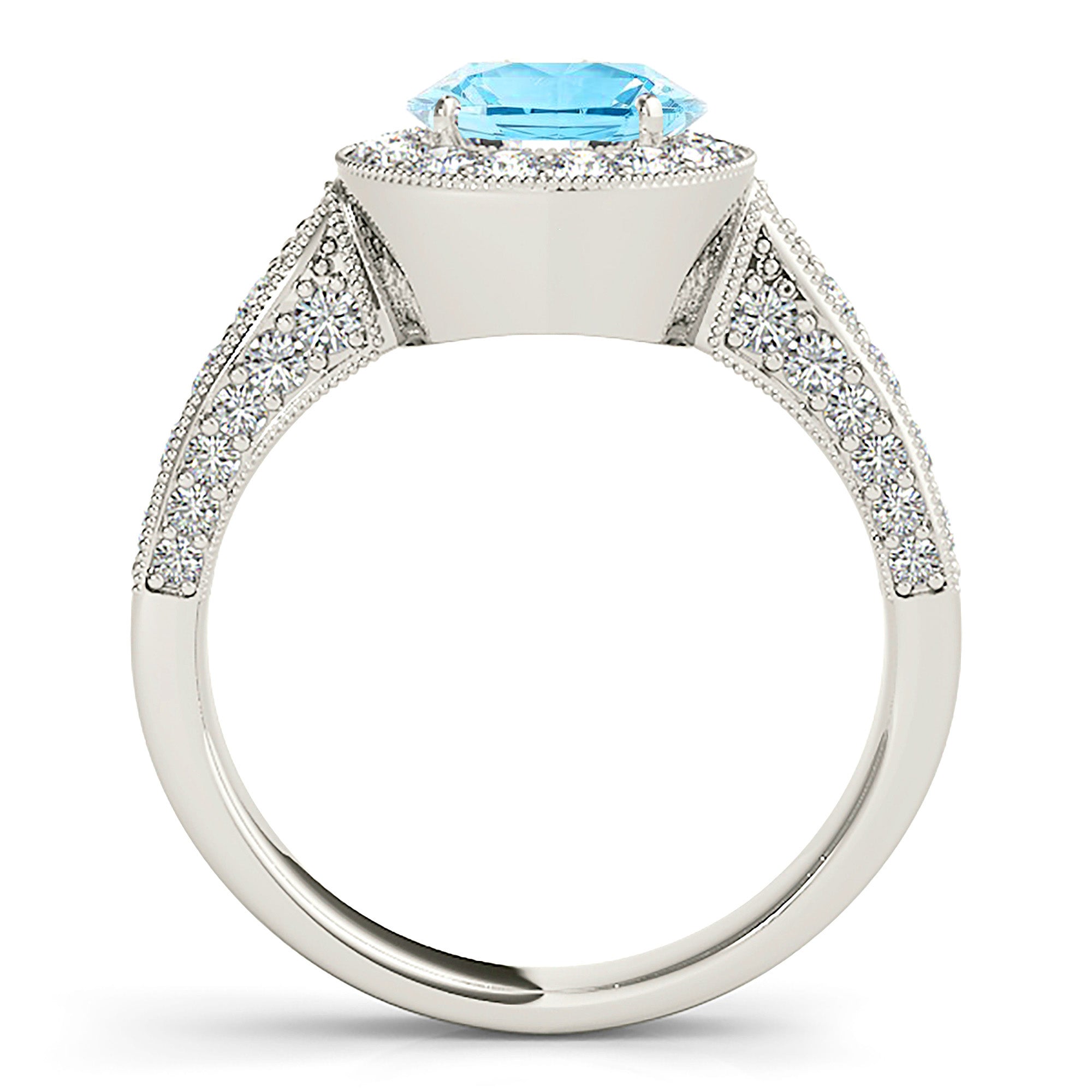 1.10 ct Genuine Aquamarine Ring with Milgrain Halo & 3D Diamond Band – Elegant Birthstone Jewelry for Women, Perfect for Engagement, Anniversary & Special Occasions