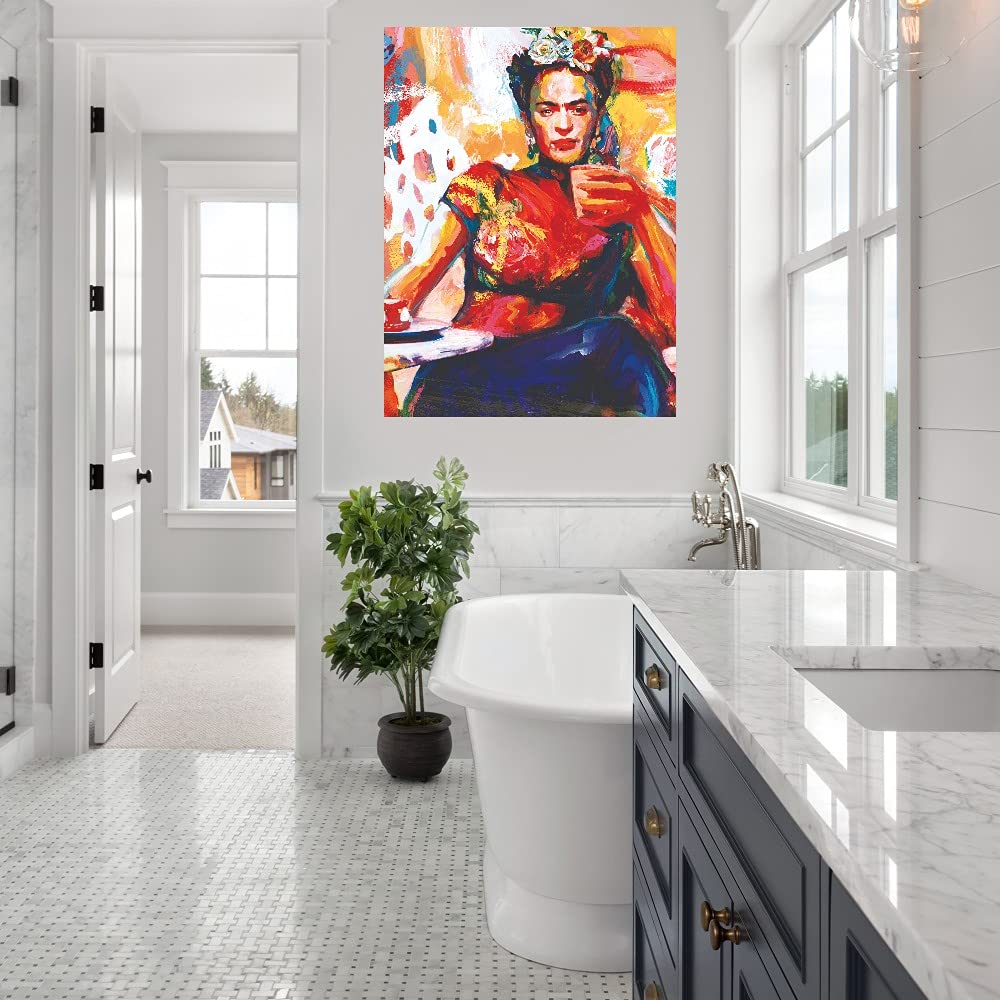 Frida Kahlo Coffee Break Fine Art Canvas Print - 24x32 Inch Wall Decor for Living Room, Bedroom, Office & Dining Area - Ready to Hang Painting by Willowbrook Fine Art - Perfect for Home Decor & Gift Giving