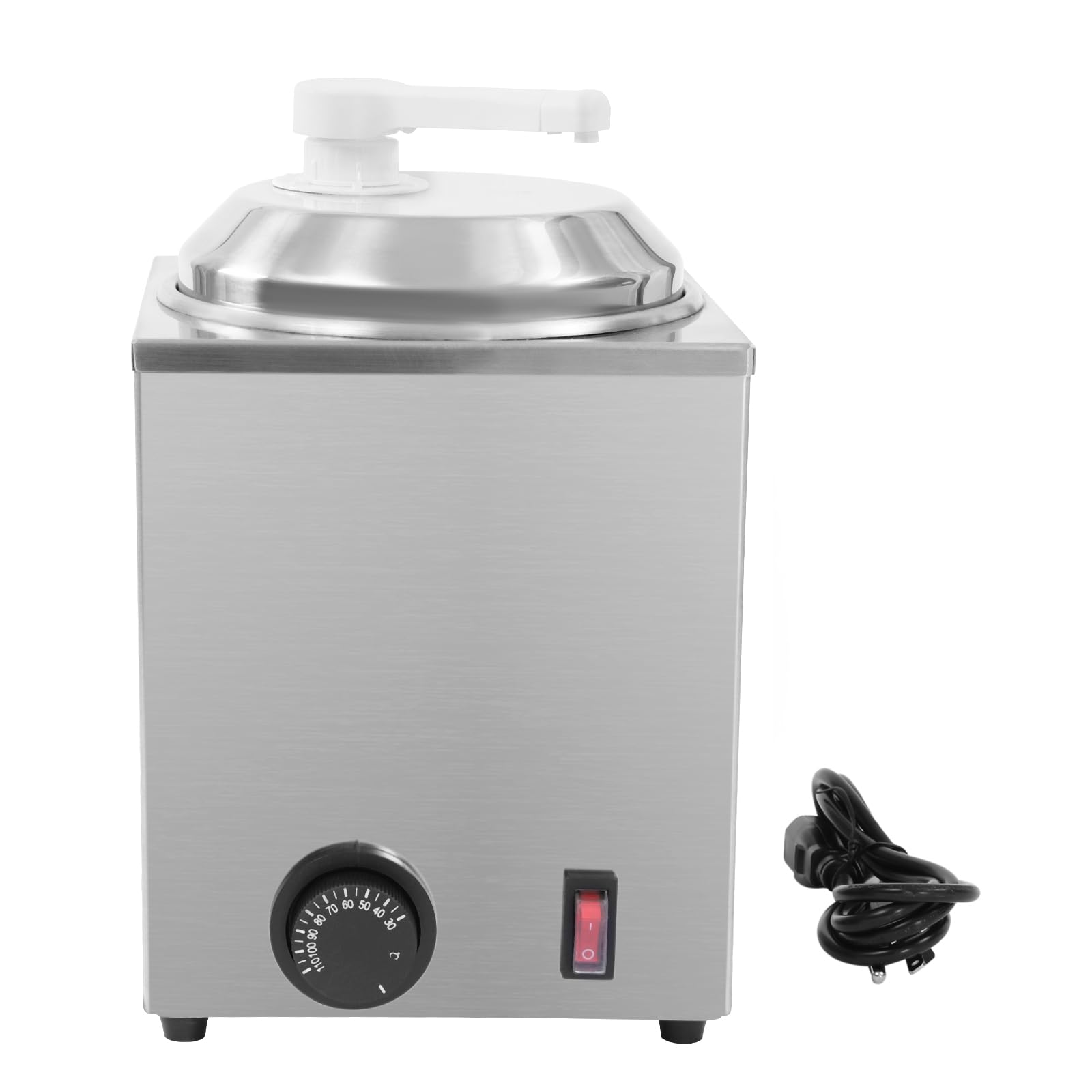 Stainless Steel Hot Fudge Warmer with Pump - 2.3L/2.4Qt Adjustable Temperature (30-110℃/86-230℉) 650W Electric Cheese & Caramel Dispenser for Sauces, Curry, Chili - Perfect for Restaurants, Cafes & Dessert Shops