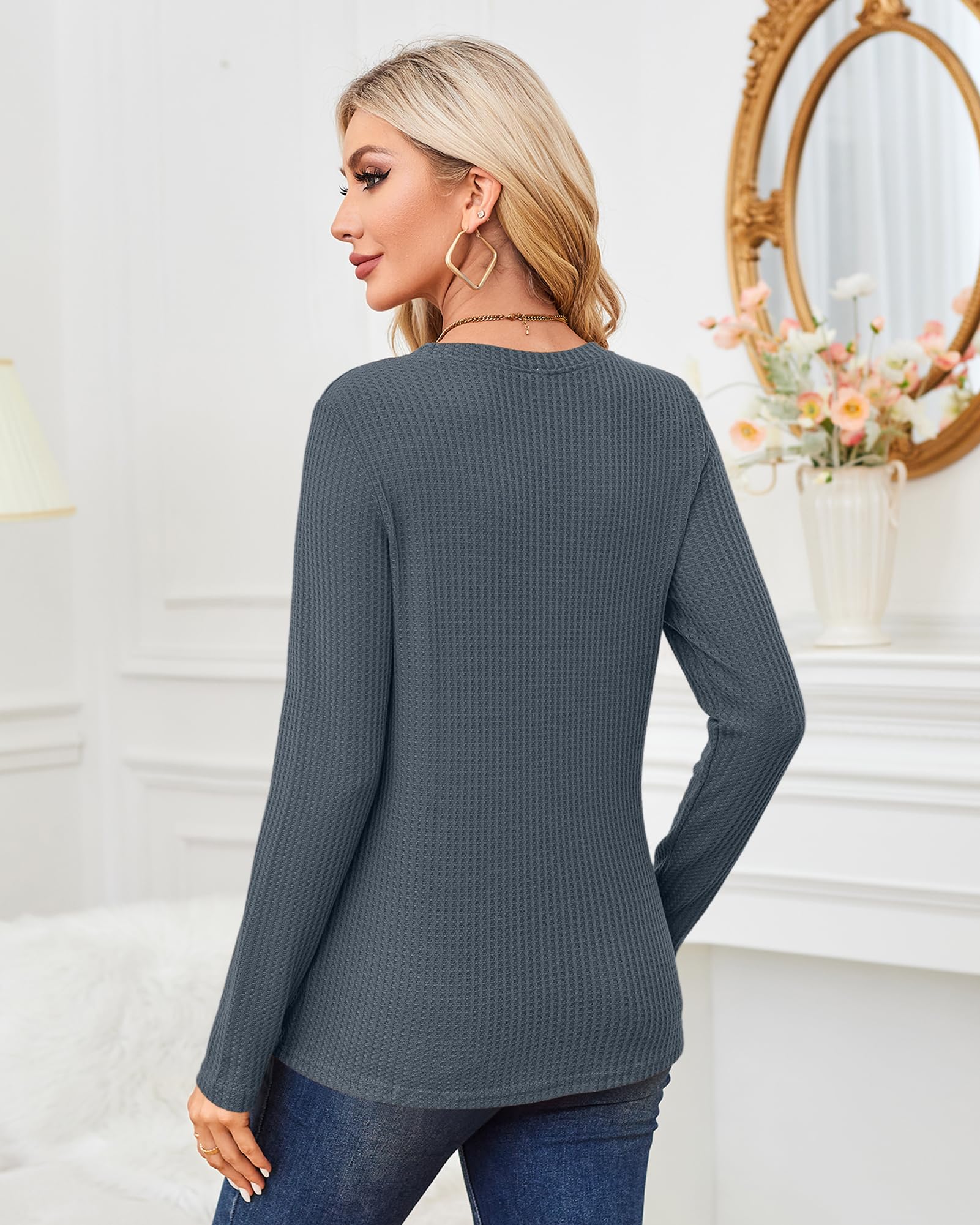 MISFAY Women's Casual Long Sleeve Knit Top - Cute Twist Knot Waffle Shirt for Fall & Winter | Perfect for Office, Date Night and Weekend Outfits