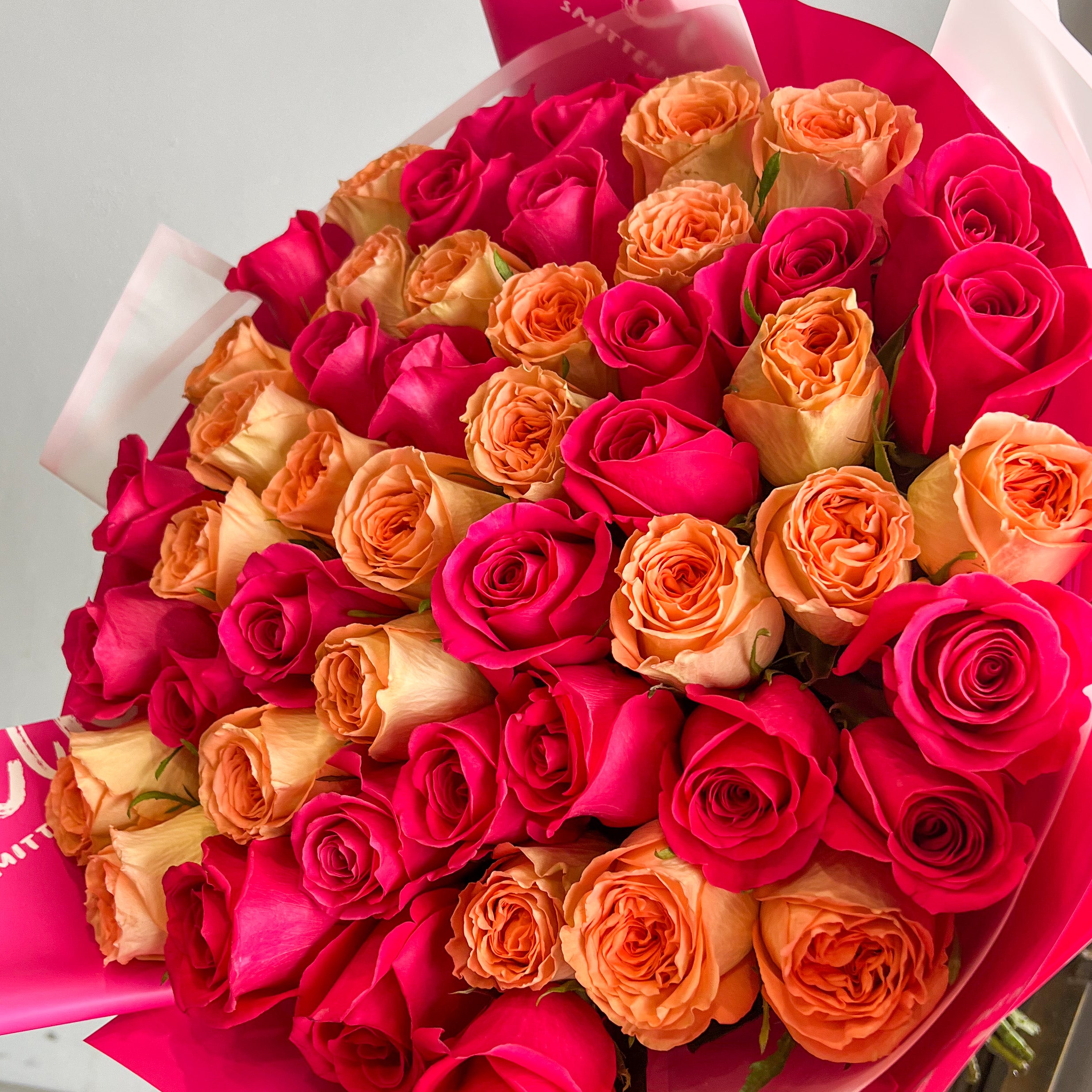Hot Pink & Orange Roses Bouquet - Fresh Long-Lasting Flowers for Weddings, Anniversaries & Romantic Gifts