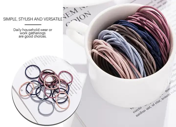 25 PCS Shestor Hair Ties for Women & Girls - No Crease Stretchable Rubber Hair Bands (2mm) for Thin, Thick & Curly Hair - Perfect for School, Work, Gym & Daily Hair Accessories