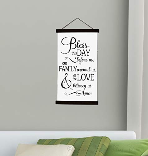 Black Wood & Canvas Wall Hanging - Bless This Day Family Love Kitchen Wall Art, Large 15x26-Inch, Perfect for Home Decor, Farmhouse Style, and Dining Room Inspiration