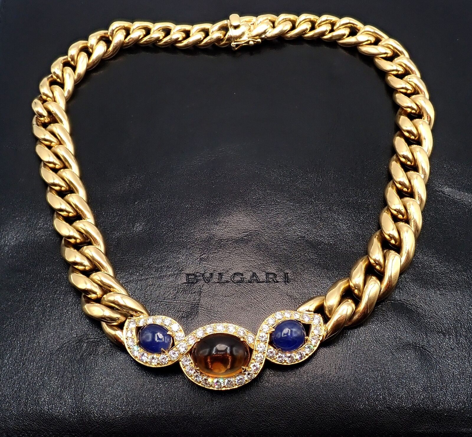 Bvlgari Bulgari 18k Yellow Gold Diamond Citrine Sapphire Link Necklace - Luxury Italian Jewelry for Women, Perfect for Weddings, Parties & Special Occasions