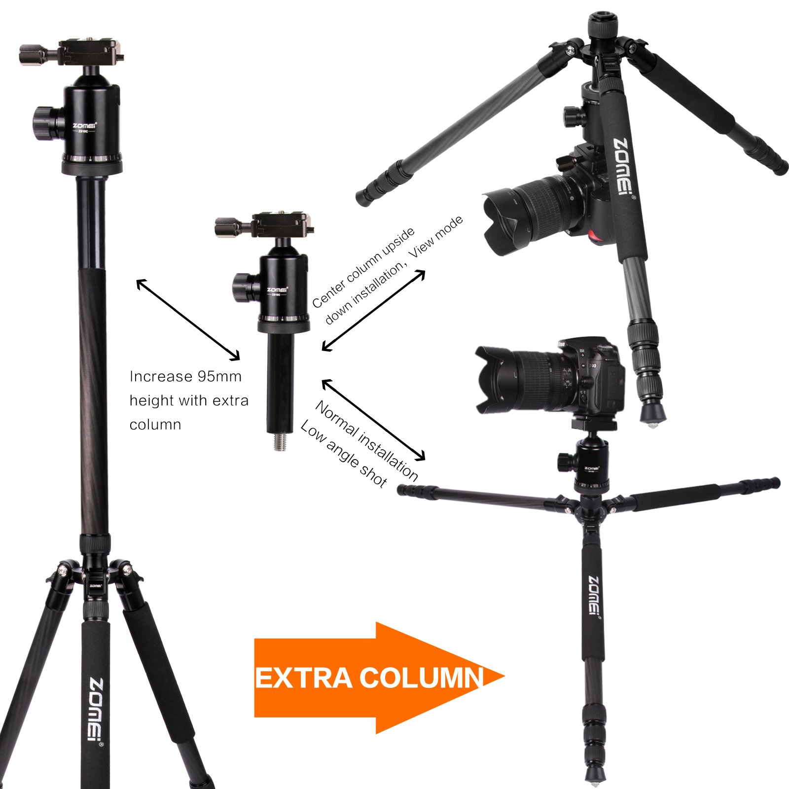 Zomei Z818C Professional Carbon Fiber Tripod with Ball Head & Quick Release Plate - Lightweight Travel Tripod for DSLR Cameras (Canon, Sony, Nikon) - Includes Carrying Bag for Outdoor Photography & Videography
