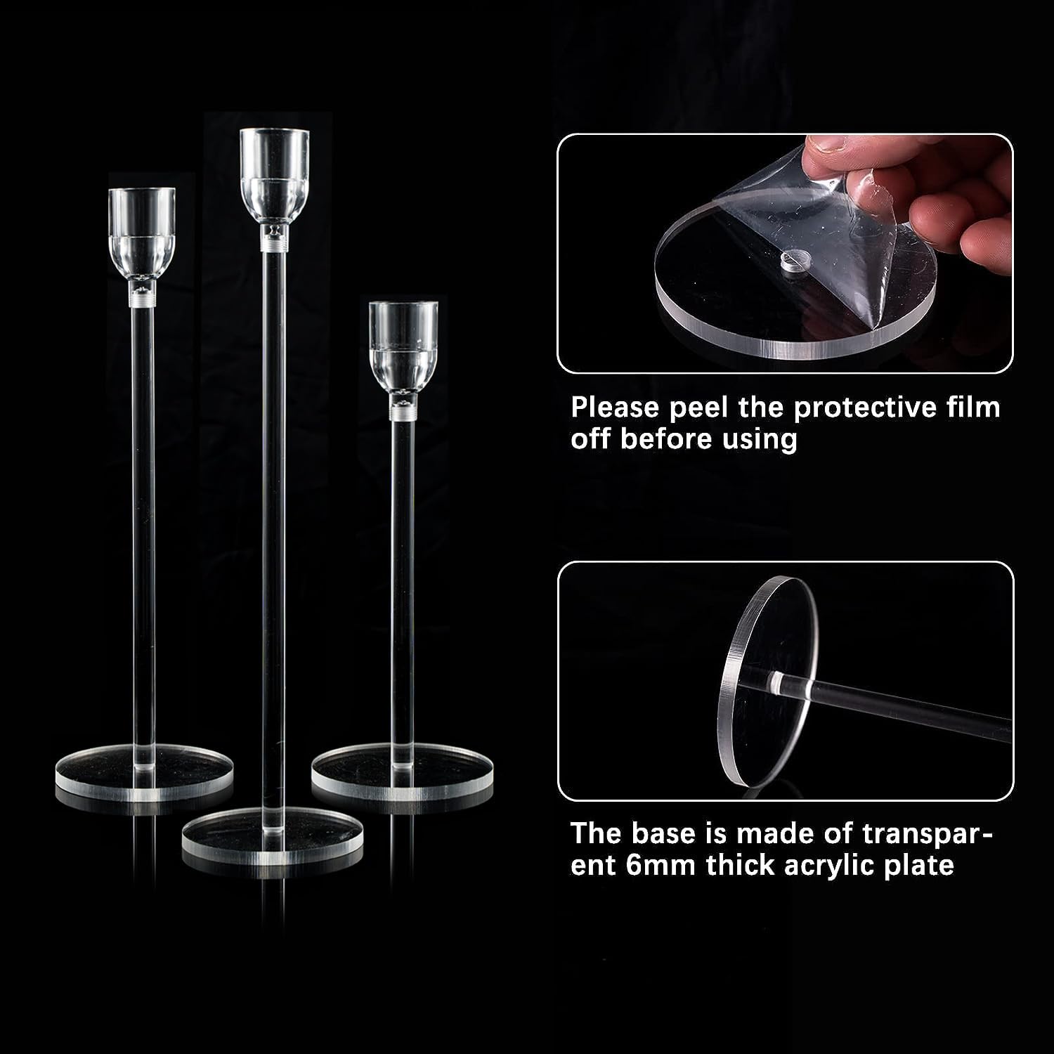 Vincidern 6-Piece Acrylic Candle Holder Set - Elegant Taper Candle Holders for Wedding Centerpieces, Dining Table Decor, Halloween & Christmas Candlesticks - Perfect for Romantic Dinners, Holiday Parties & Home Decoration