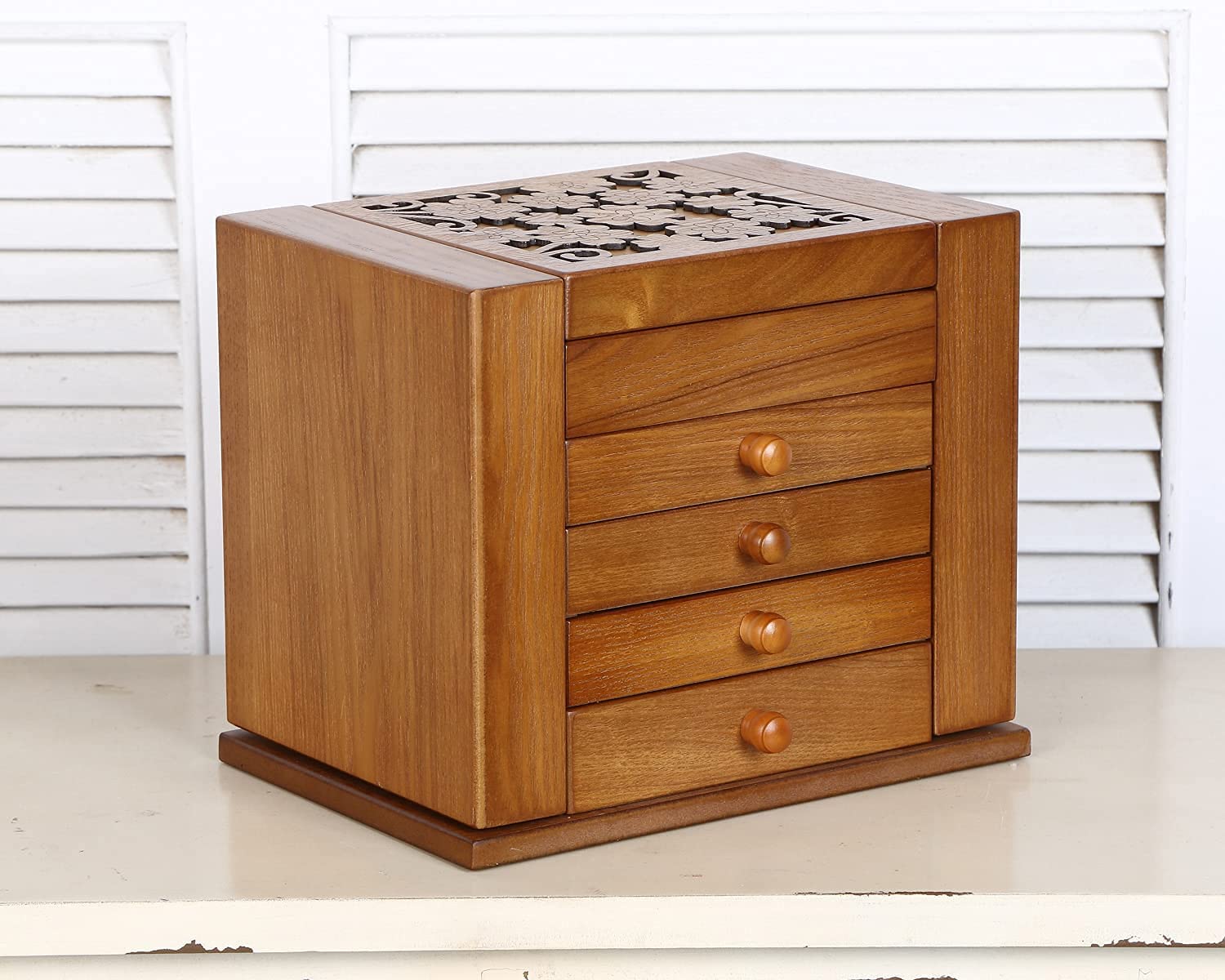 Wooden Jewelry Box for Women - Elegant Jewelry Organizer with Multiple Compartments for Necklaces, Rings, Watches & Accessories | Cherry Wood Storage Box for Dresser, Travel & Gift Giving