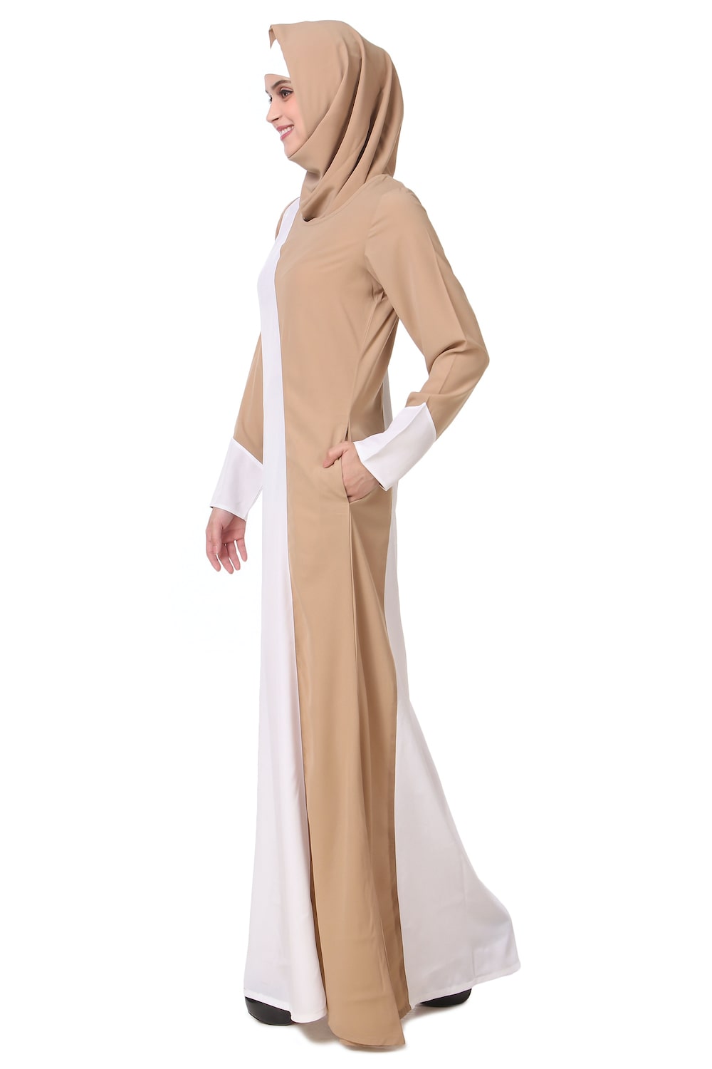 Elegant Dual Color Asymmetric Panel Abaya Dress - Modest Islamic Fashion for Women - Perfect for Prayer, Mosque, and Special Occasions