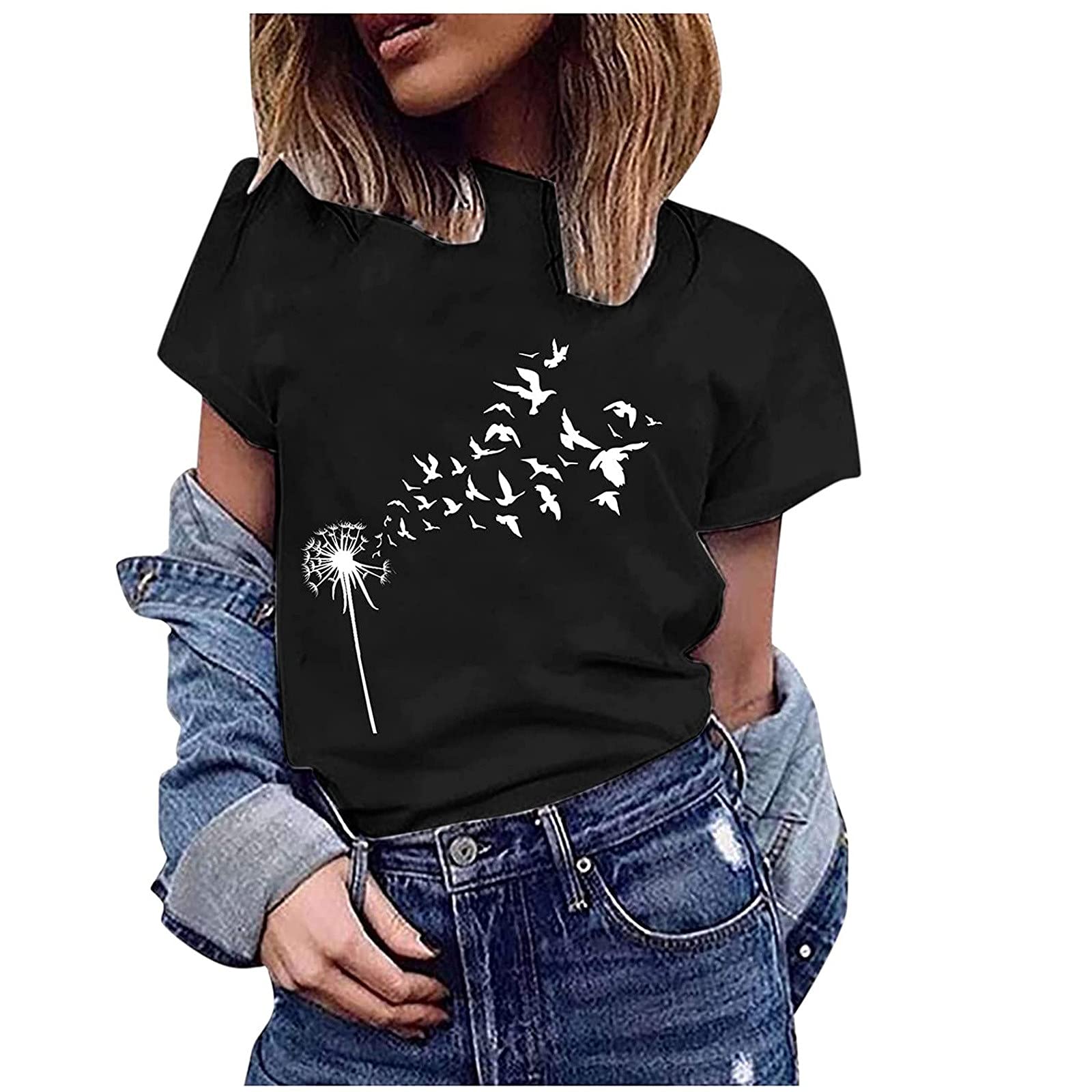 Trendy Summer Women's Cute Graphic T-Shirt - Casual Sexy Loose Fit Crewneck Tunic Top with Short Sleeves | Perfect for Beach Outings, Date Nights & Weekend Casual Wear