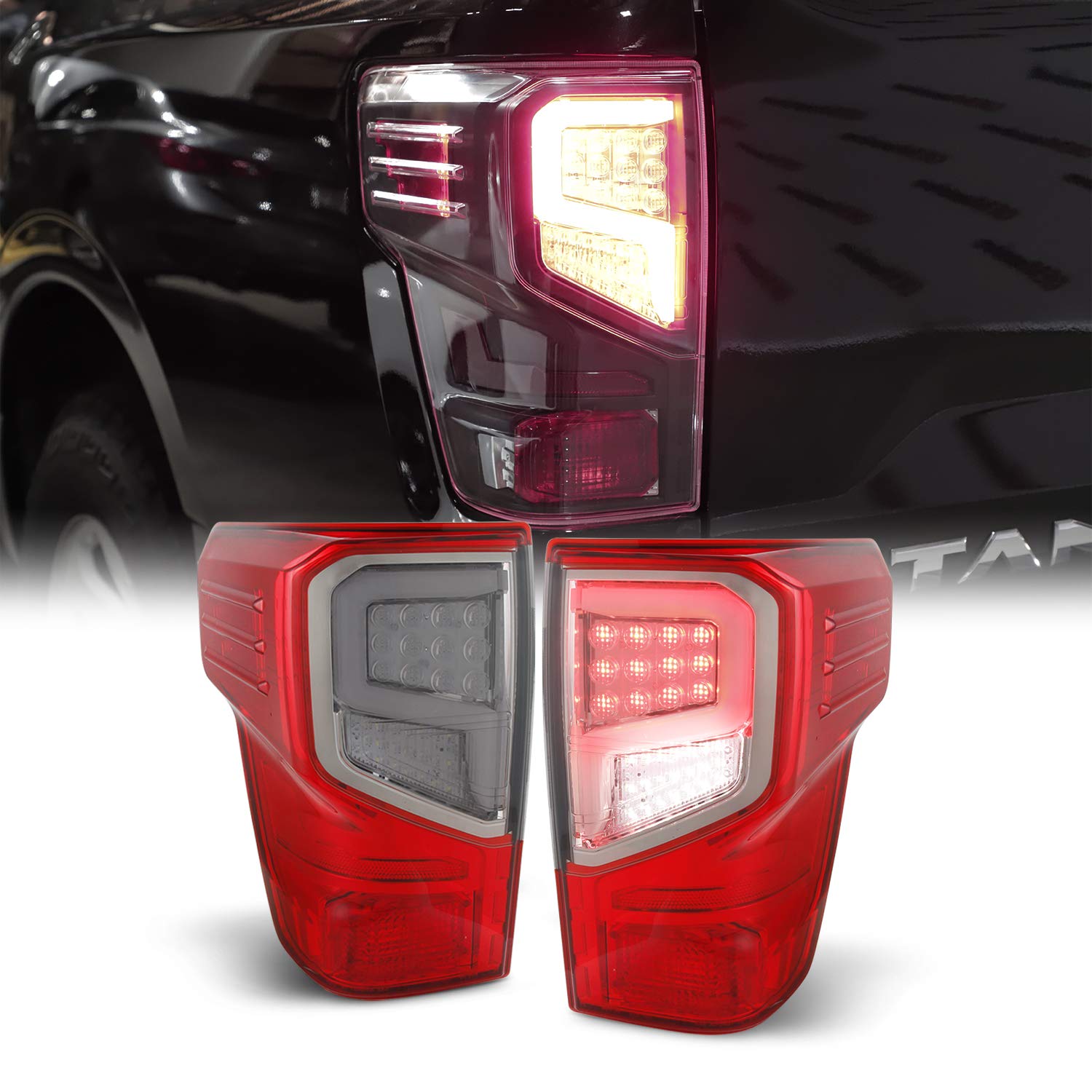 AKKON LED Tail Lights for 2016-2021 Nissan Titan - Red Smoke Housing Premium Replacement Taillamps - Upgrade Your Truck's Style & Night Visibility