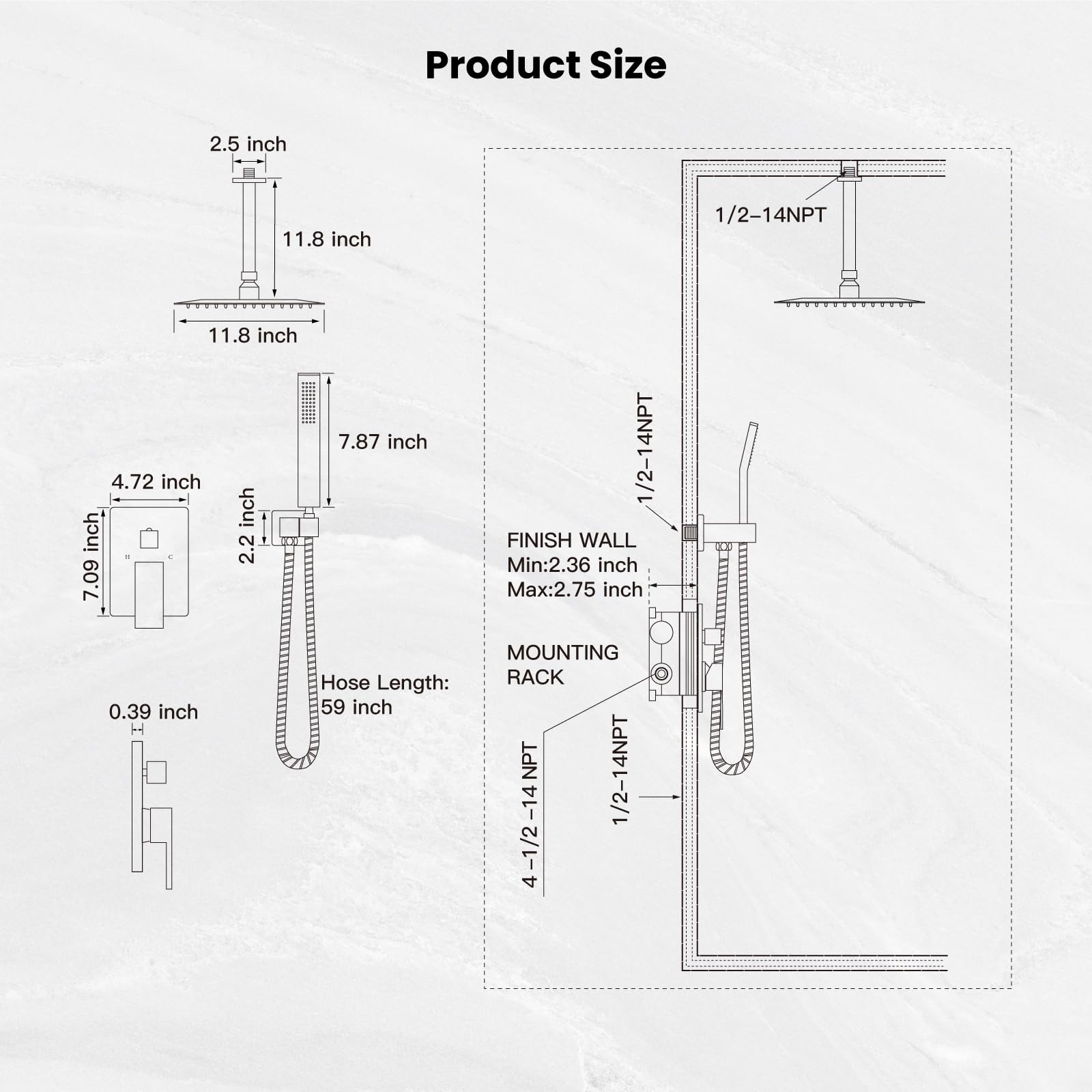 Gotonovo Luxury 12-Inch Rain Shower Combo Set - Ceiling Mount High Pressure Shower System with Handheld Spray, Brushed Nickel Finish - Perfect for Modern Bathroom Renovations & Spa-Like Shower Experience