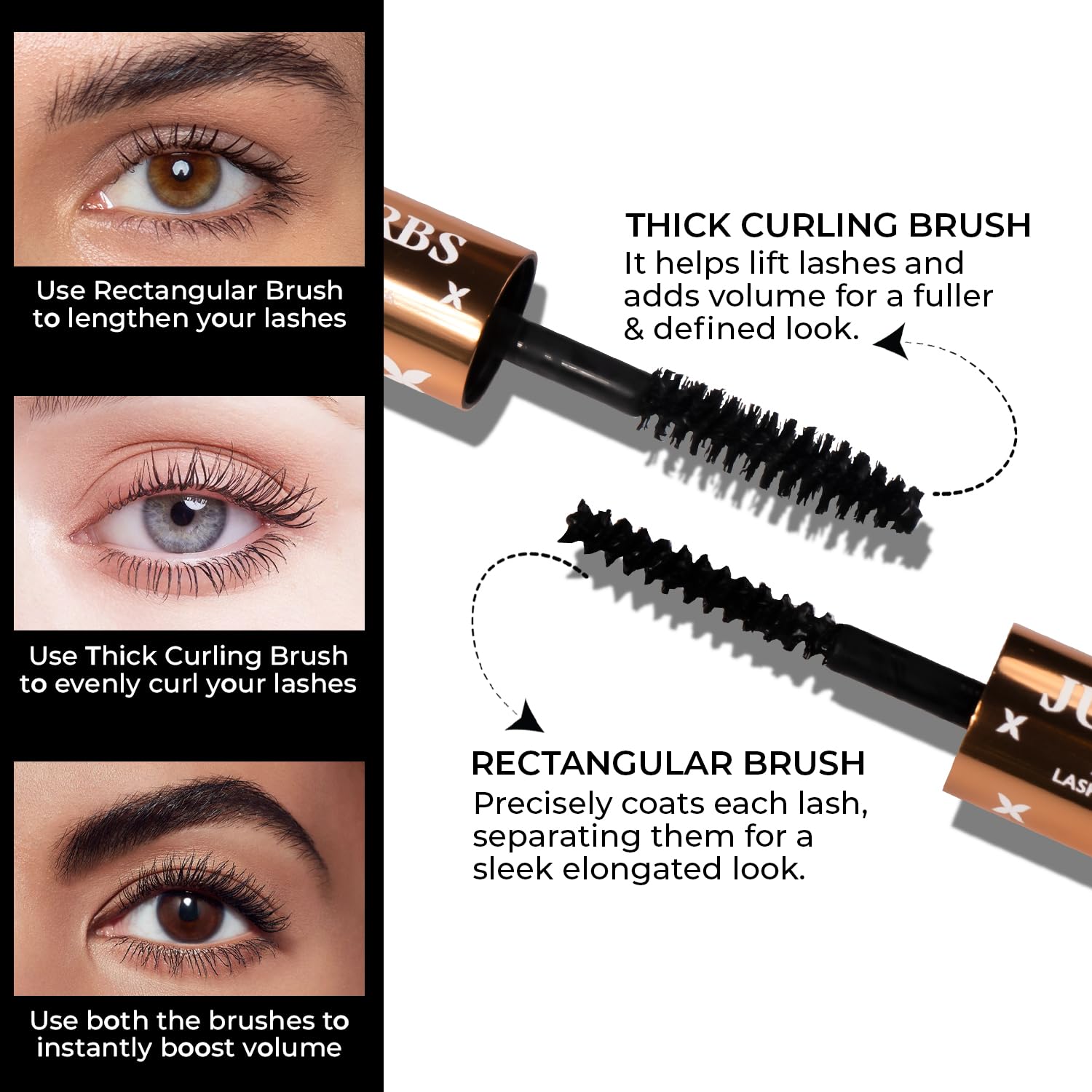 Just Herbs 2-in-1 Serum-infused Lash Enhancing Mascara with Castor Oil & Coconut Oil (8g) - Natural Lengthening & Volumizing for Day & Night Wear