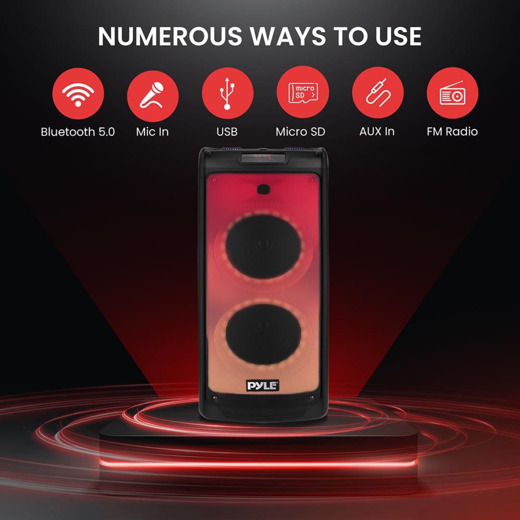 Pyle 500W Portable Bluetooth PA Speaker System - Rechargeable Indoor/Outdoor Stereo with Dual 8