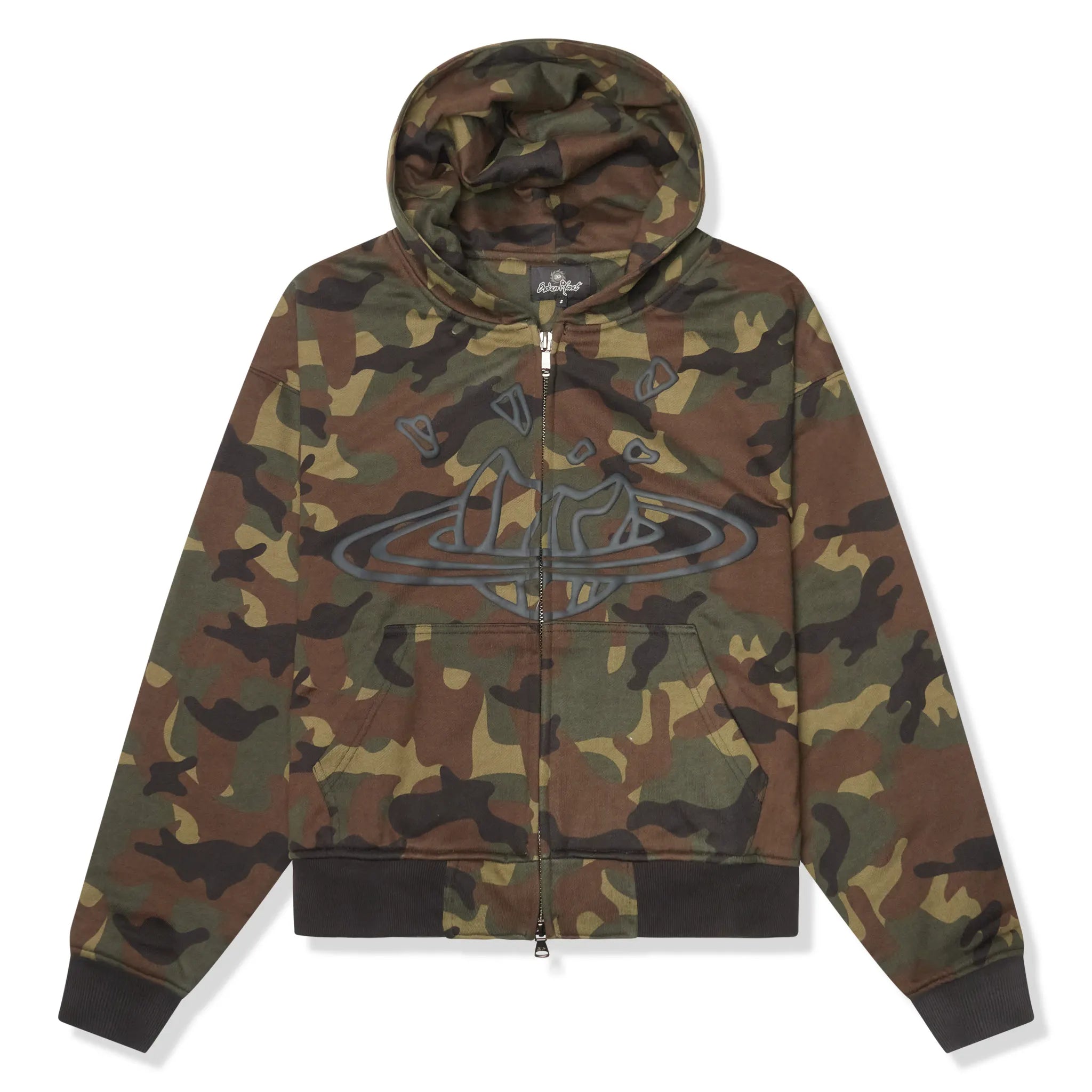 Broken Planet Camo Green Zip-Up Hoodie for Men & Women | Streetwear Fashion, Casual Wear, Outdoor Activities