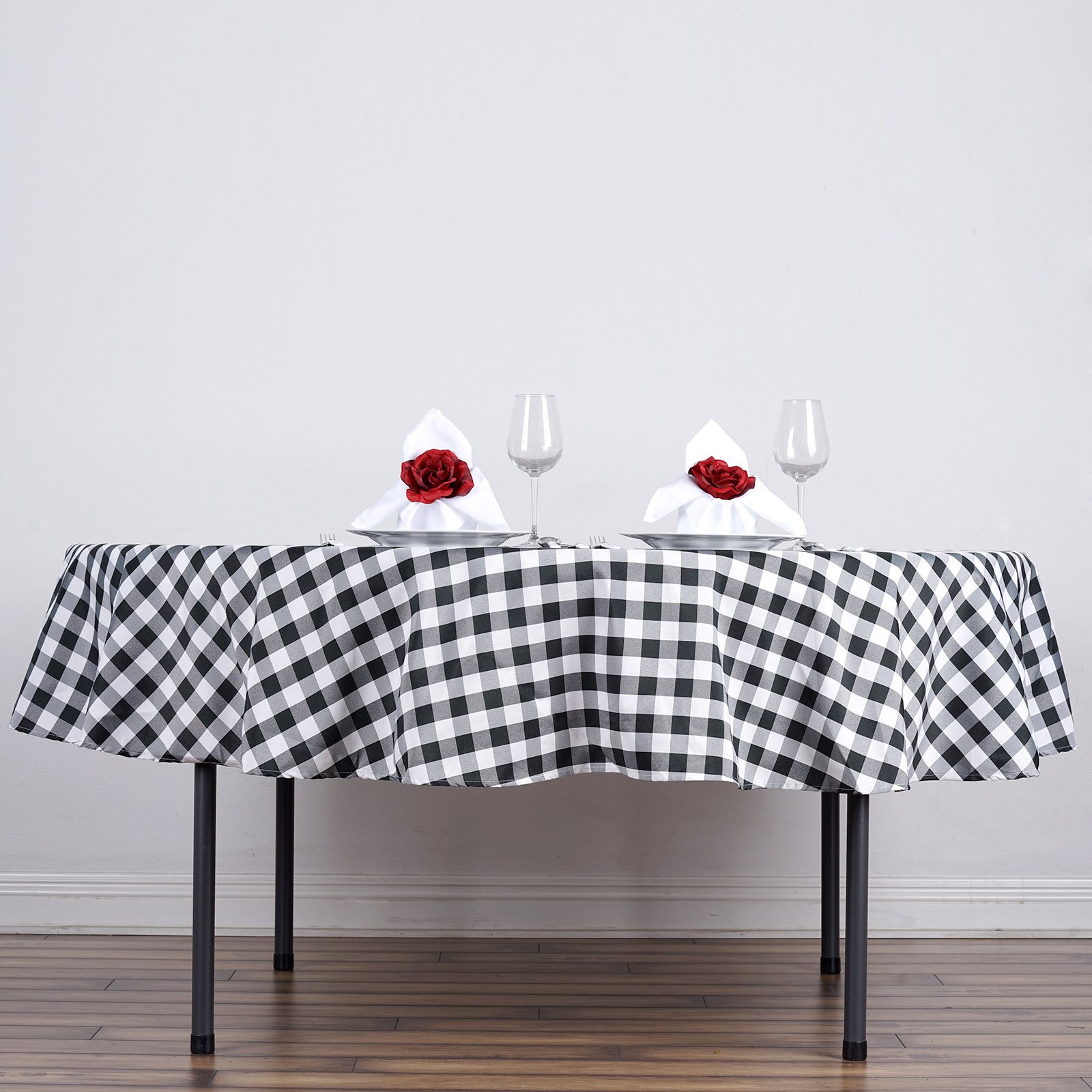 10 Pack 90-Inch Black Round Gingham Checkered Polyester Tablecloths - Premium Table Linens for Wedding, Party, Banquet & Holiday Decorations - Washable & Wrinkle-Resistant Dining Table Cover for Indoor/Outdoor Events
