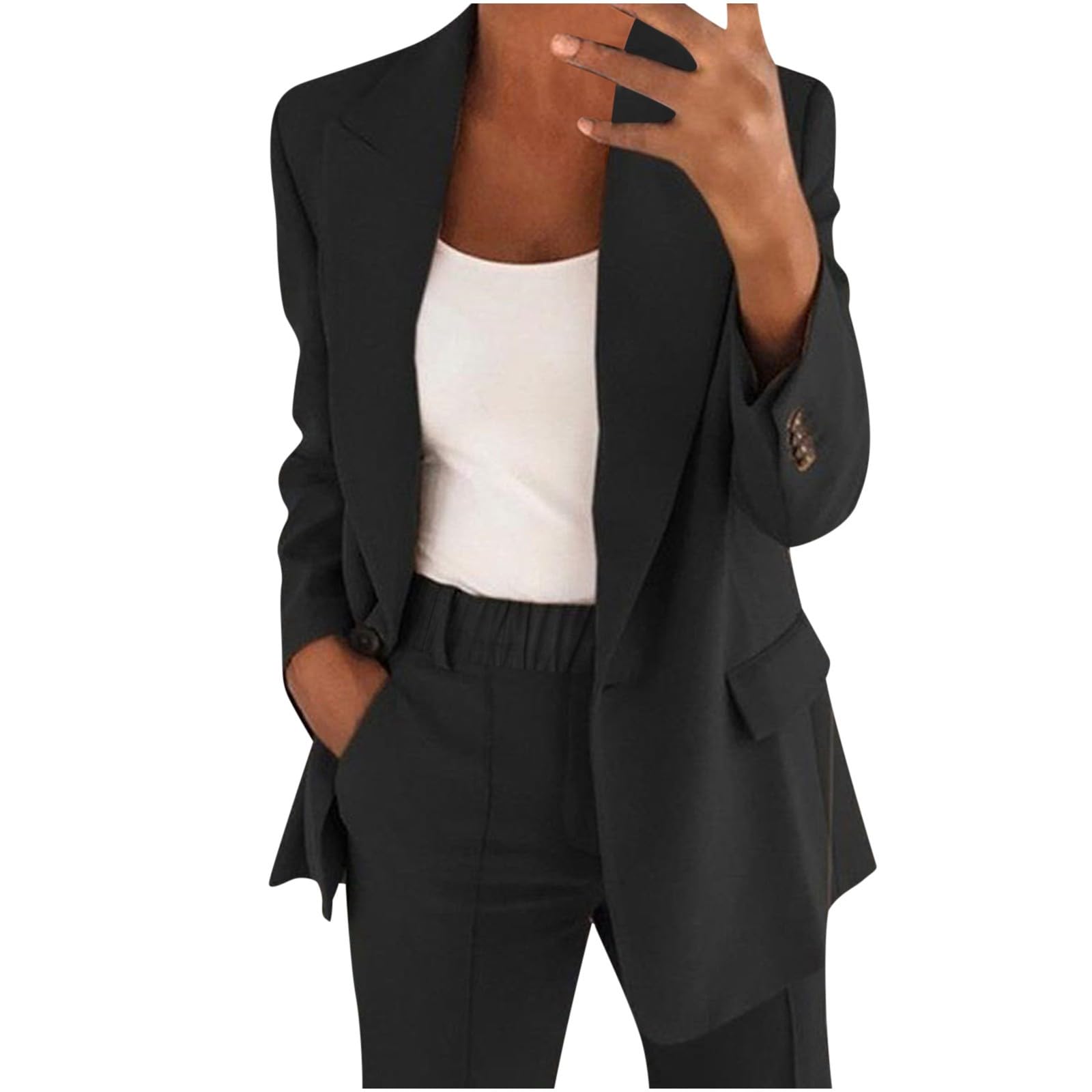 Women's Two Piece Suit Set - Blazer Jacket & Straight Leg Pants for Business Casual Wear | 2024 Spring/Fall Office Outfits | Perfect for Work, Meetings & Professional Events