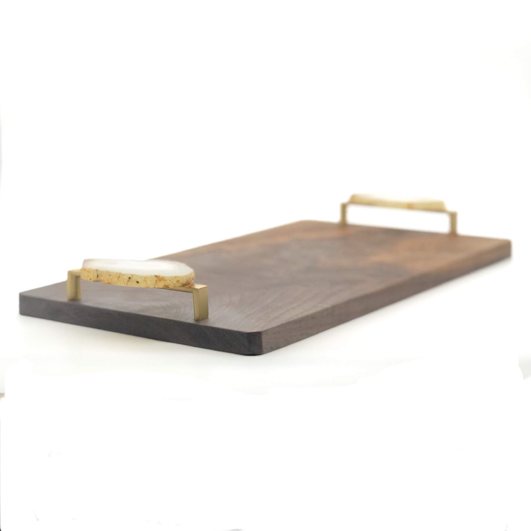 Premium Solid Walnut Wood Serving Tray - Natural Agate Handle Cheese Board & Charcuterie Platter for Entertaining, Wedding Gifts, and Kitchen Decor