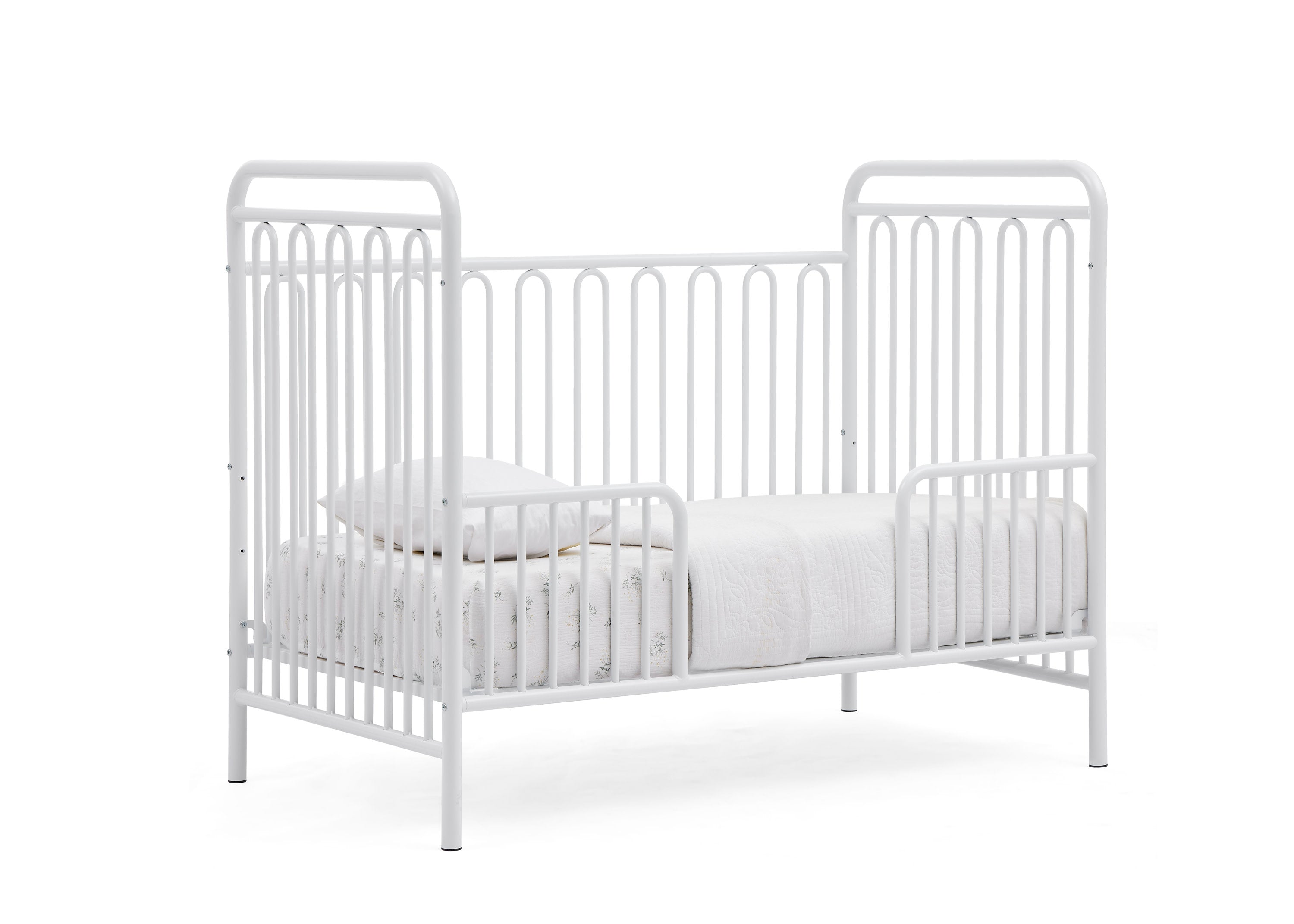 Darcy 4-in-1 Convertible Metal Baby Crib - Toddler Bed, Daybed & Full-Size Bed Conversion - Modern Nursery Furniture for Newborns to Teens (White) | Perfect for Small Spaces & Growing Families