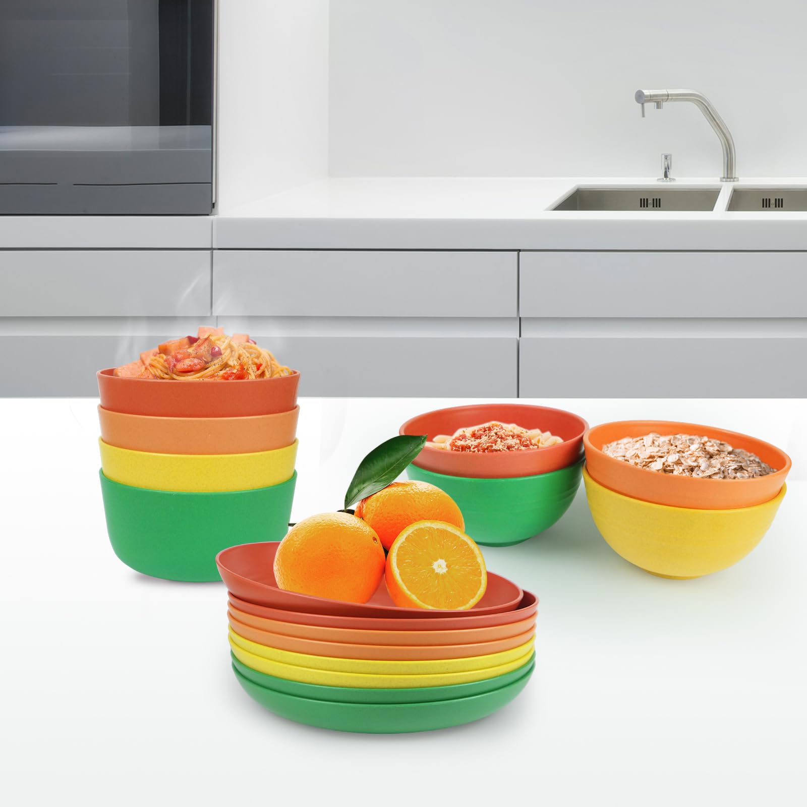 8PCS 8-Inch Wheat Straw Plates - Dishwasher & Microwave Safe, BPA-Free, Unbreakable & Lightweight Dinnerware for Kids & Adults (Orange) - Eco-Friendly Alternative to Plastic Plates for Picnics, Camping & Everyday Use