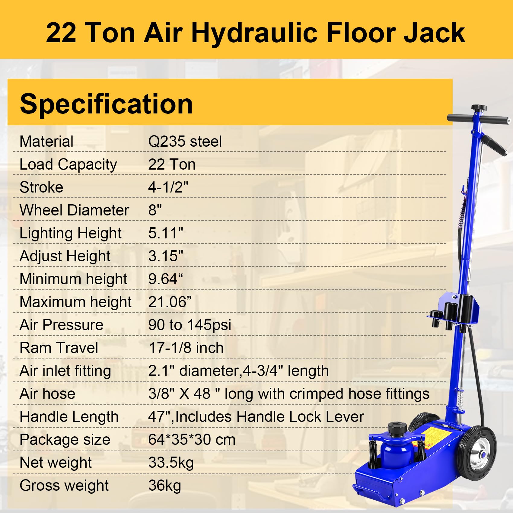 22 Ton Air Hydraulic Floor Jack - Heavy Duty Truck Lift Jack for Auto Repair & Maintenance - Perfect for Professional Mechanics & DIY Car Enthusiasts