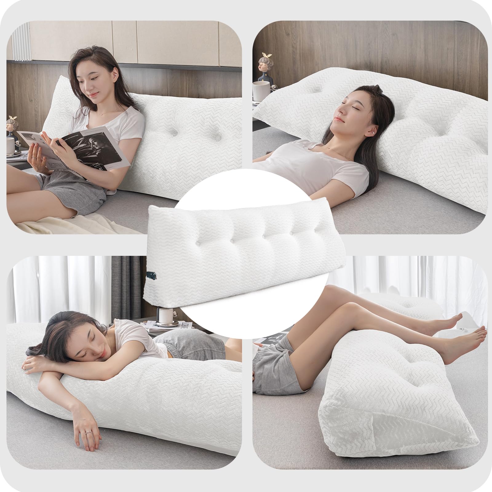 Large Bolster Triangular Headboard Wedge Pillow - Adjustable Backrest Support for Daybeds, Reading & Relaxing - Removable Washable Cover - Perfect for Bedroom, Living Room & Dorm Comfort